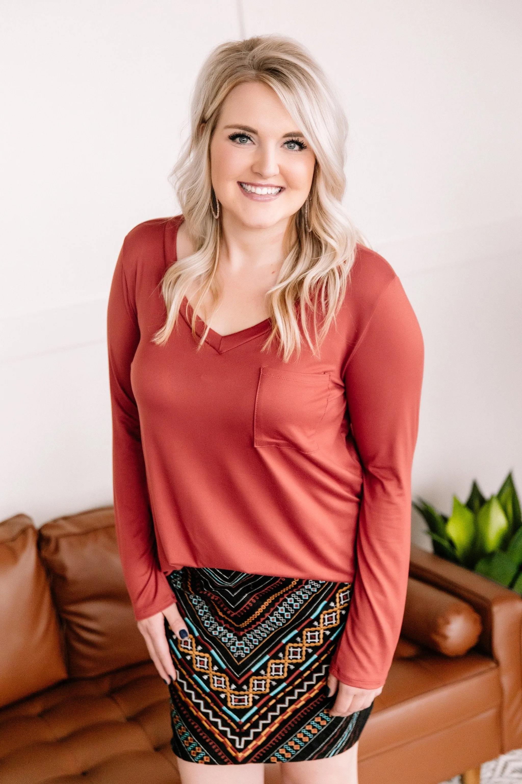 Pocketful Of Basics Long Sleeve Top In Ginger