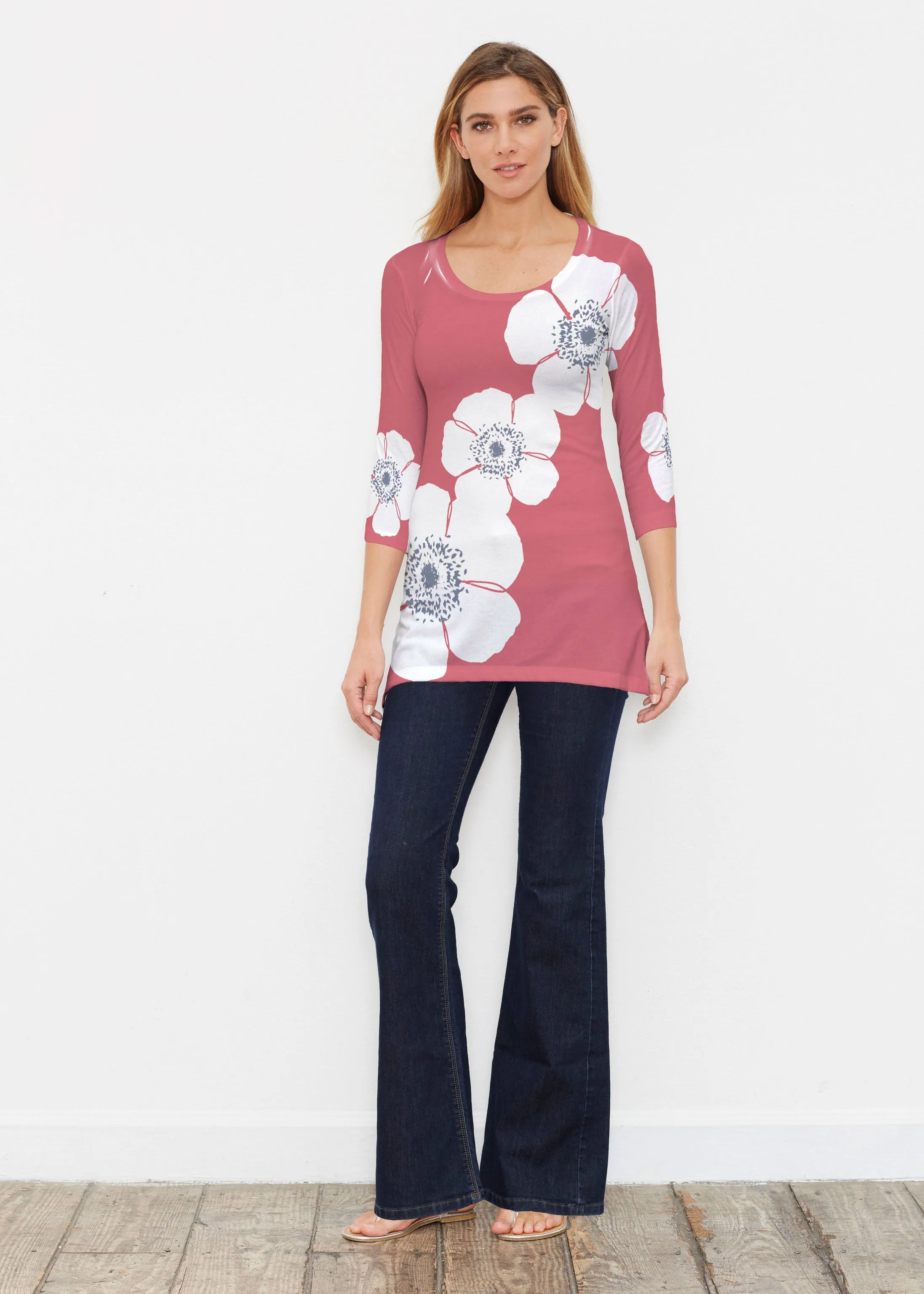 Poppy Red (7015) ~ Buttersoft 3/4 Sleeve Tunic