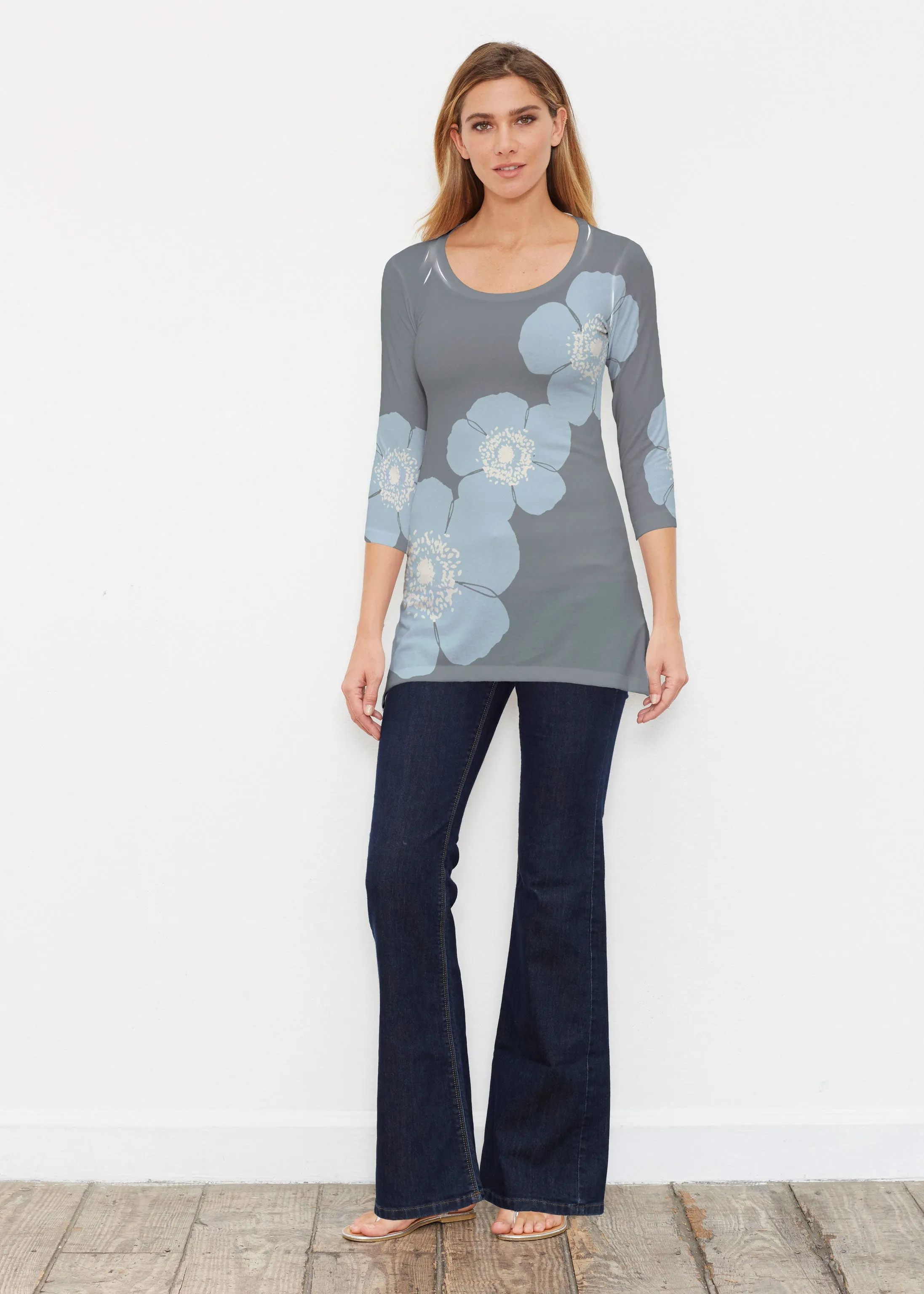 Poppy SteelBlue-Grey (7066) ~ Buttersoft 3/4 Sleeve Tunic