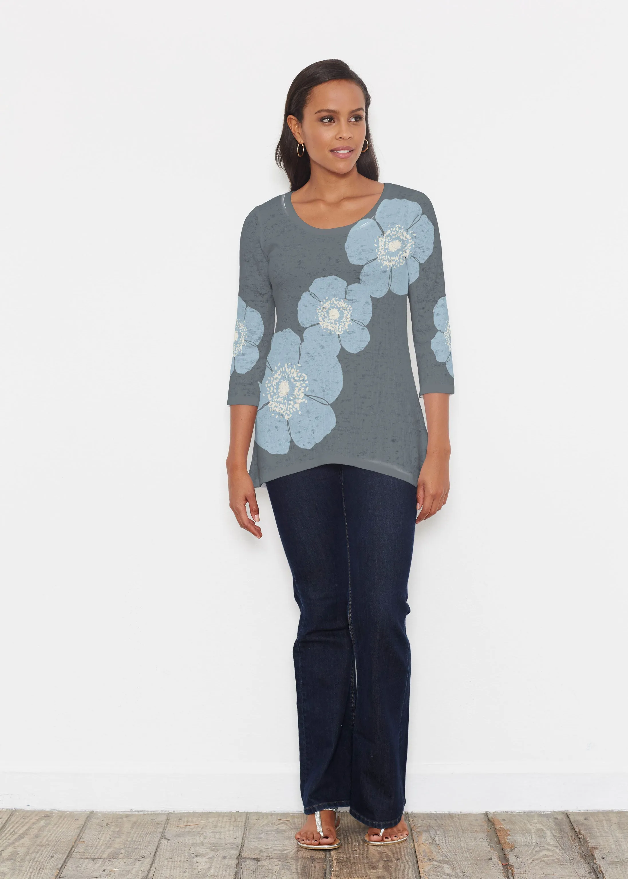 Poppy SteelBlue-Grey (7066) ~ Katherine Hi-Lo Thermal Tunic