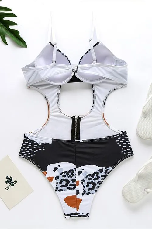 Print Cut Out One Piece Swimwear