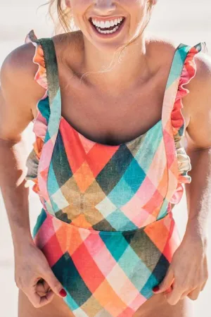 Print Ruffles One Piece Swimwear
