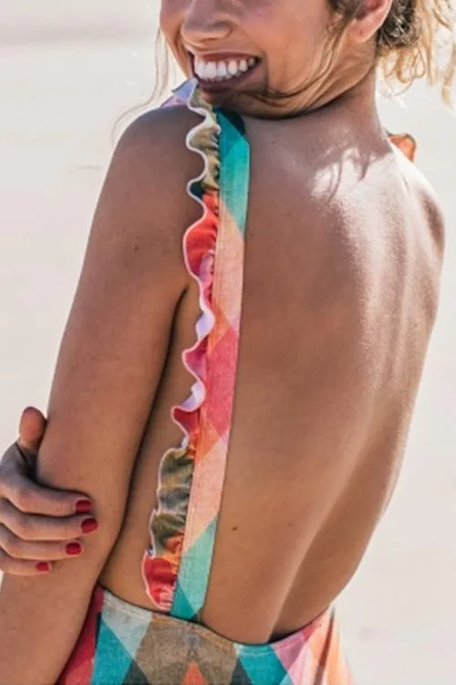 Print Ruffles One Piece Swimwear