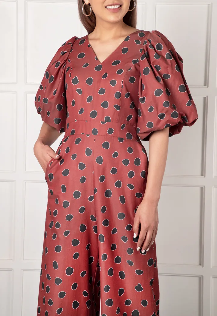 Puff Sleeve Polka Dot Jumpsuit