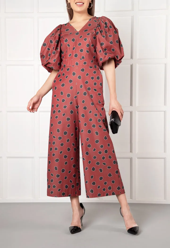 Puff Sleeve Polka Dot Jumpsuit