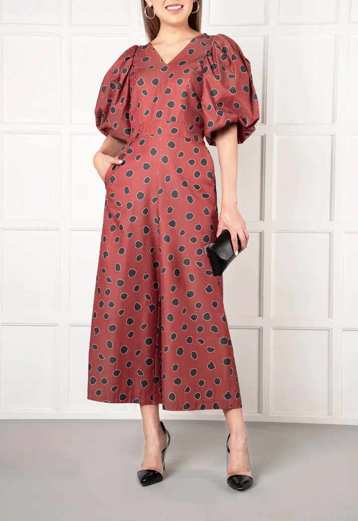 Puff Sleeve Polka Dot Jumpsuit