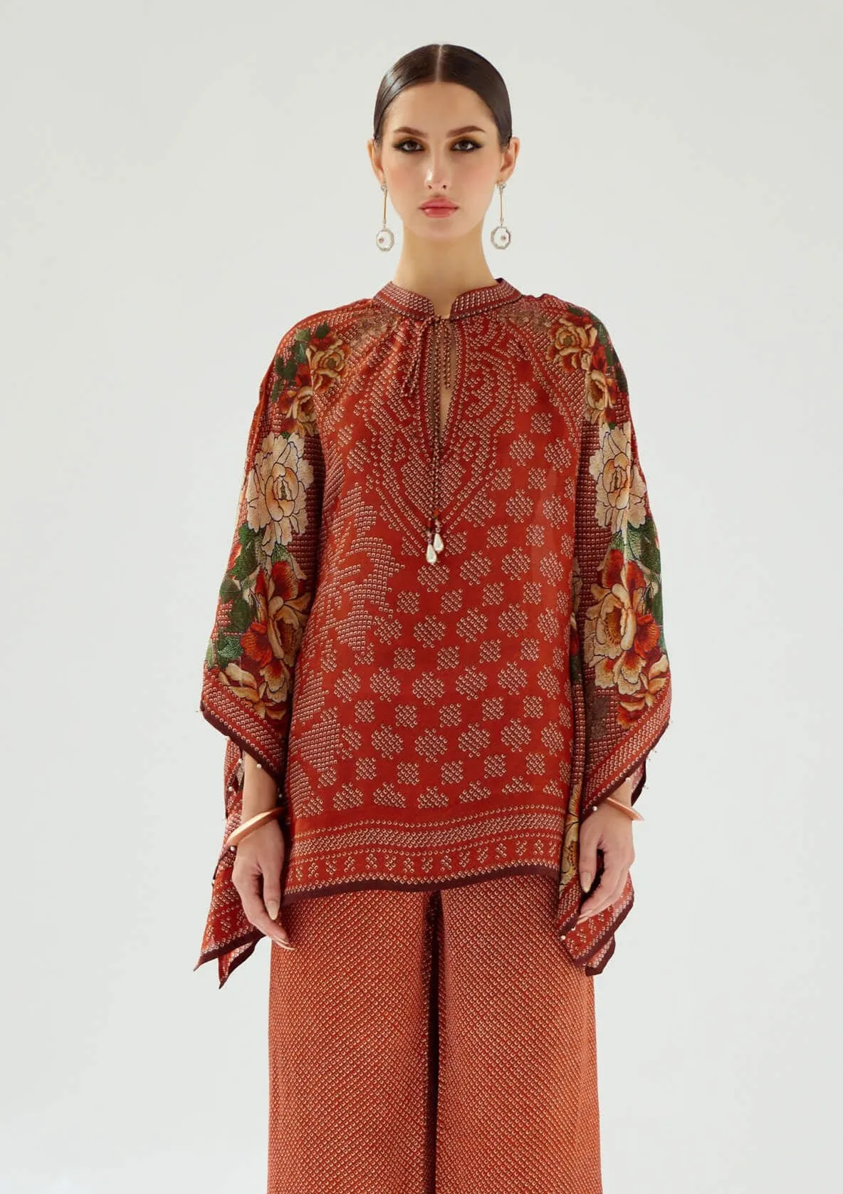 Ramona rust silk poncho tunic