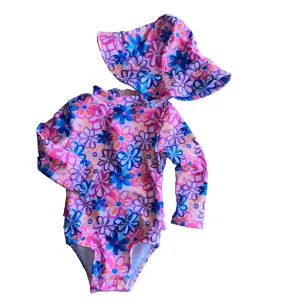 Rash Guard Set w/ Hat | Floral Printed Rib