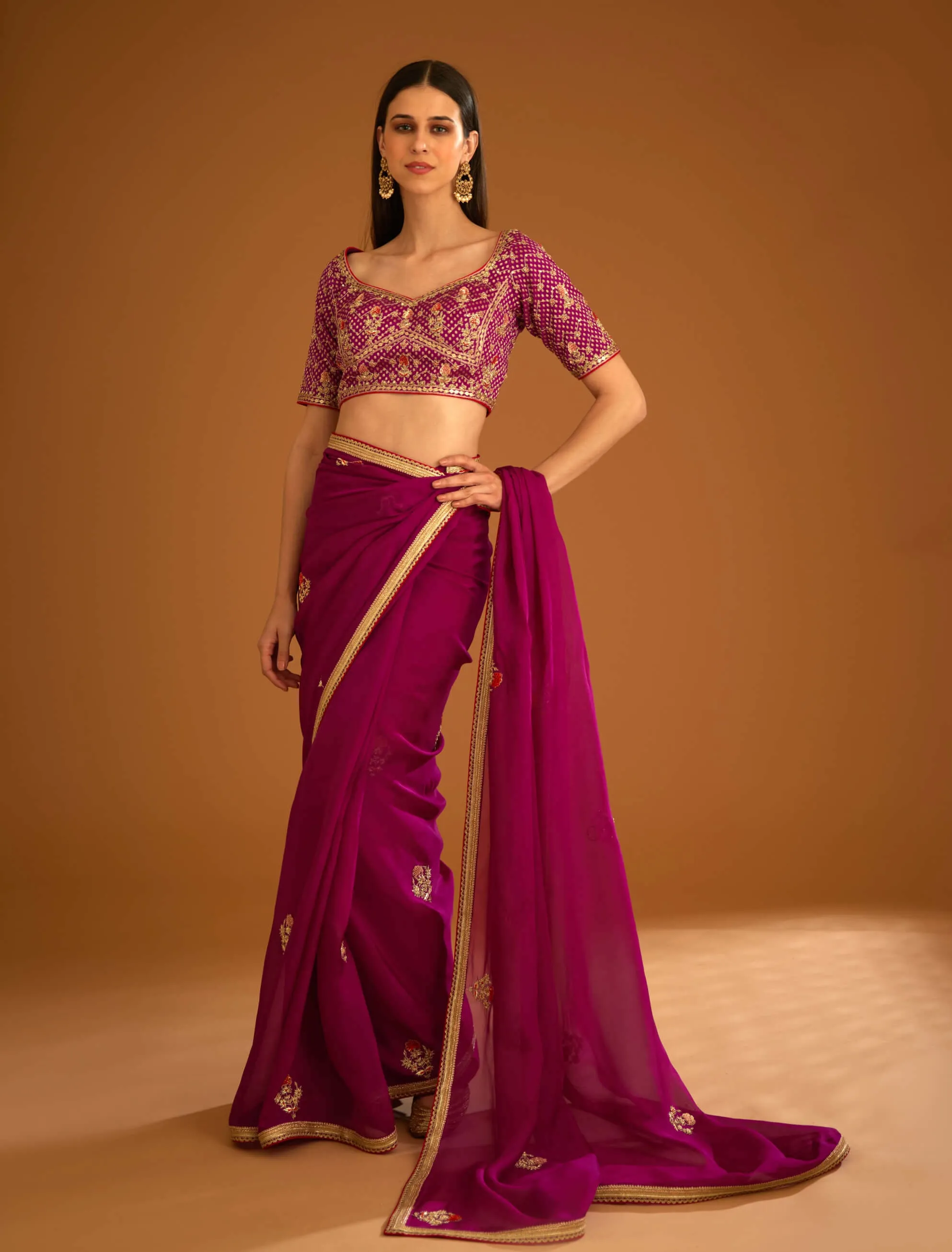 Raspberry pink organza sari and blouse