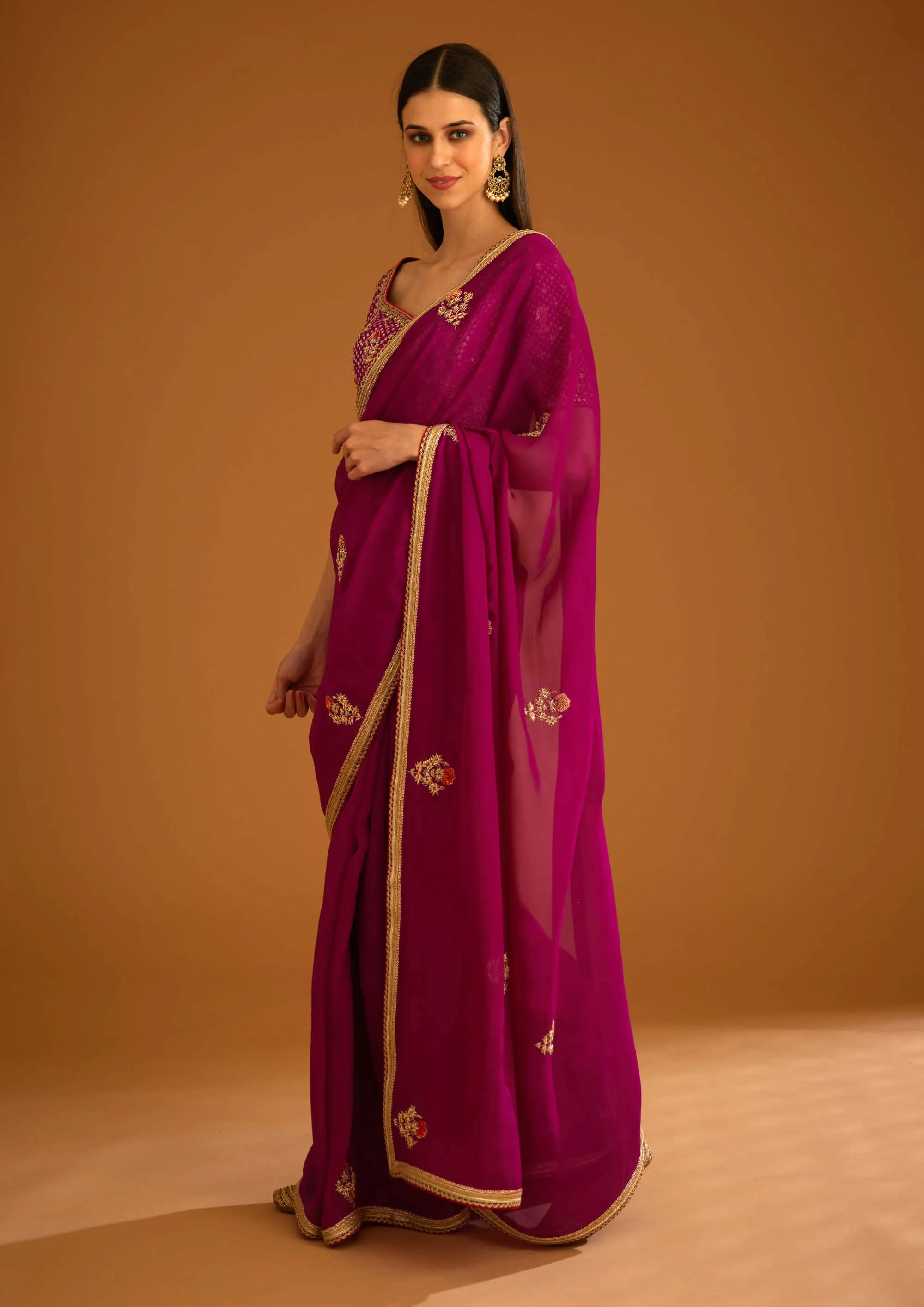 Raspberry pink organza sari and blouse