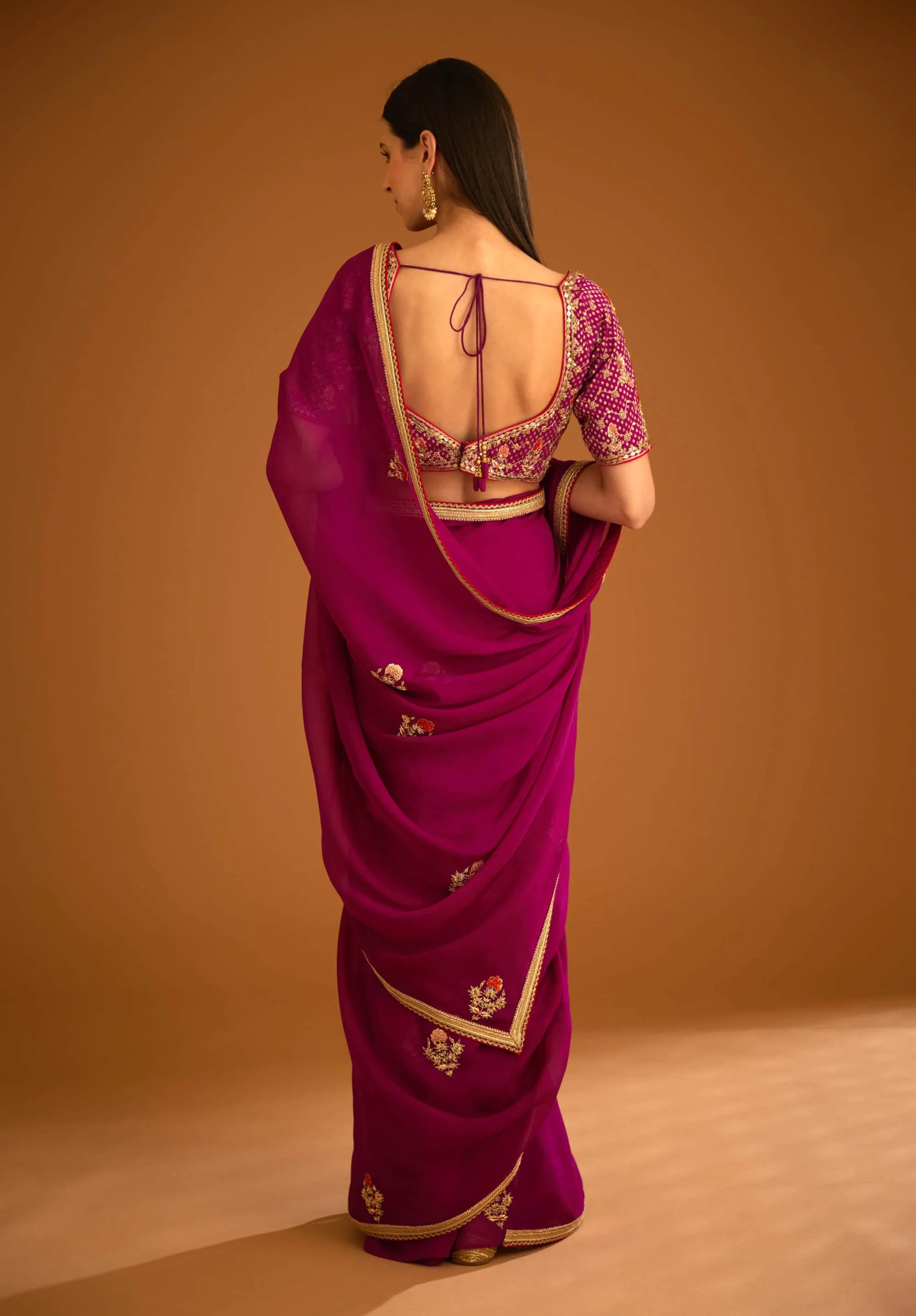 Raspberry pink organza sari and blouse