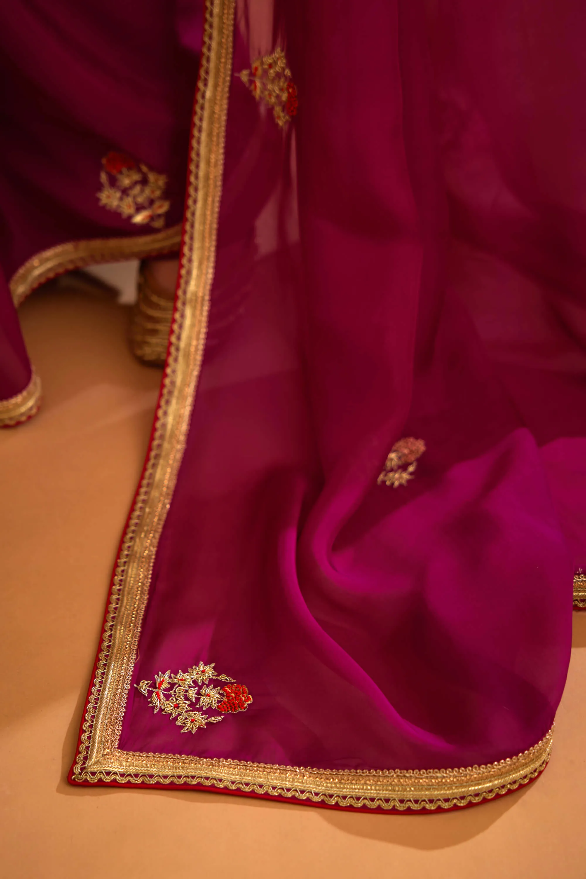 Raspberry pink organza sari and blouse