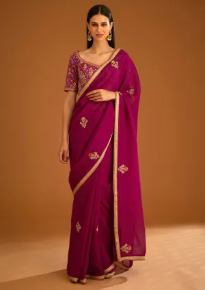 Raspberry pink organza sari and blouse