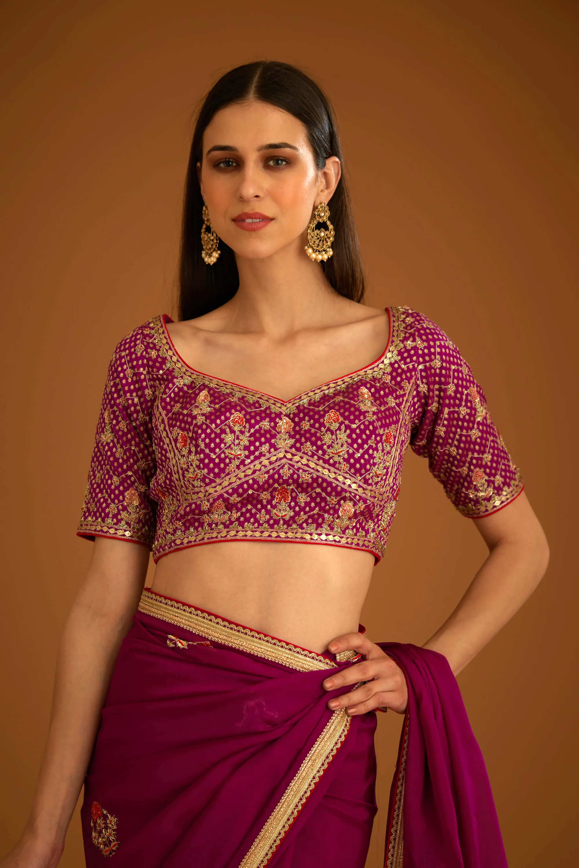Raspberry pink organza sari and blouse