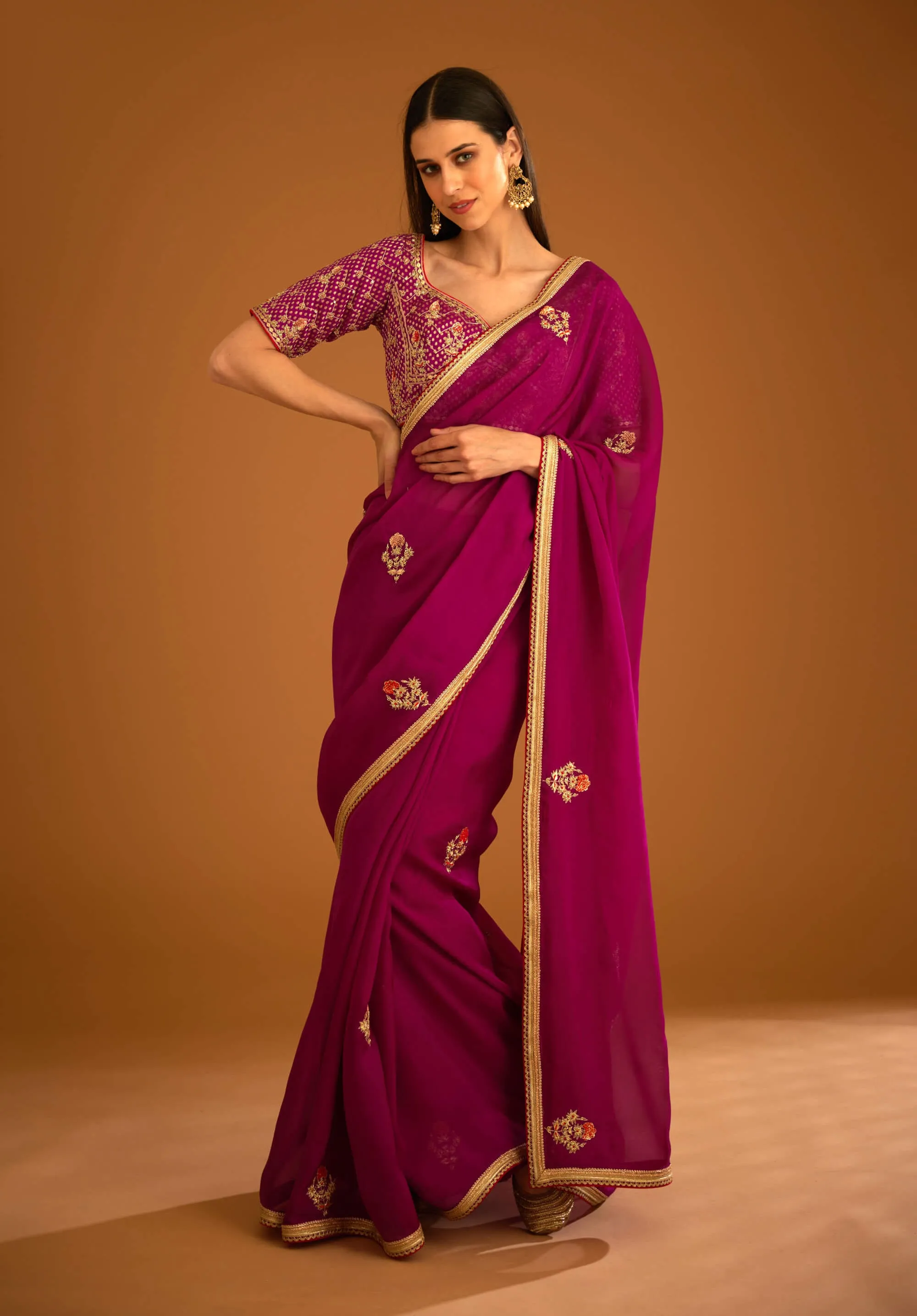 Raspberry pink organza sari and blouse