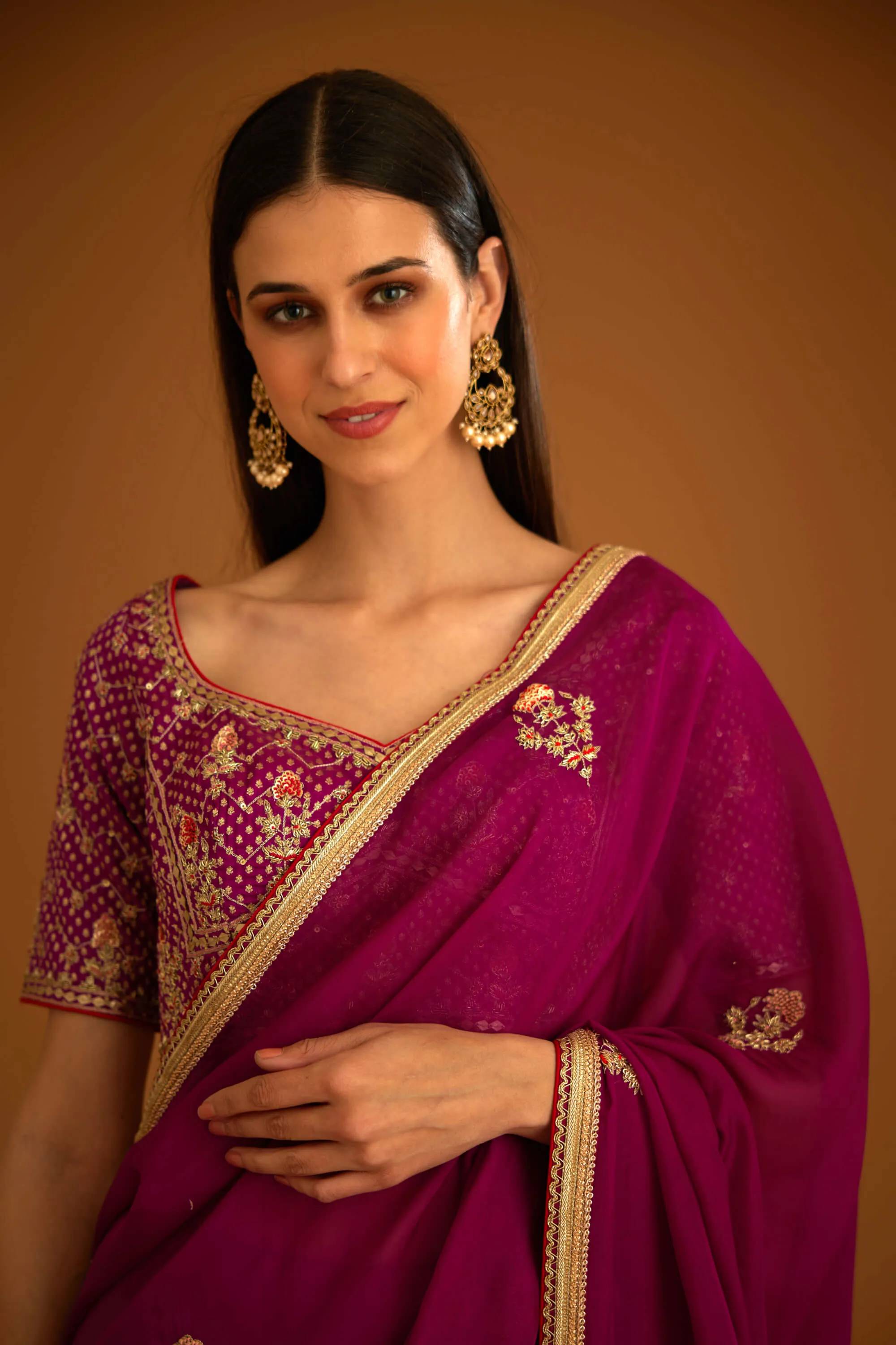 Raspberry pink organza sari and blouse