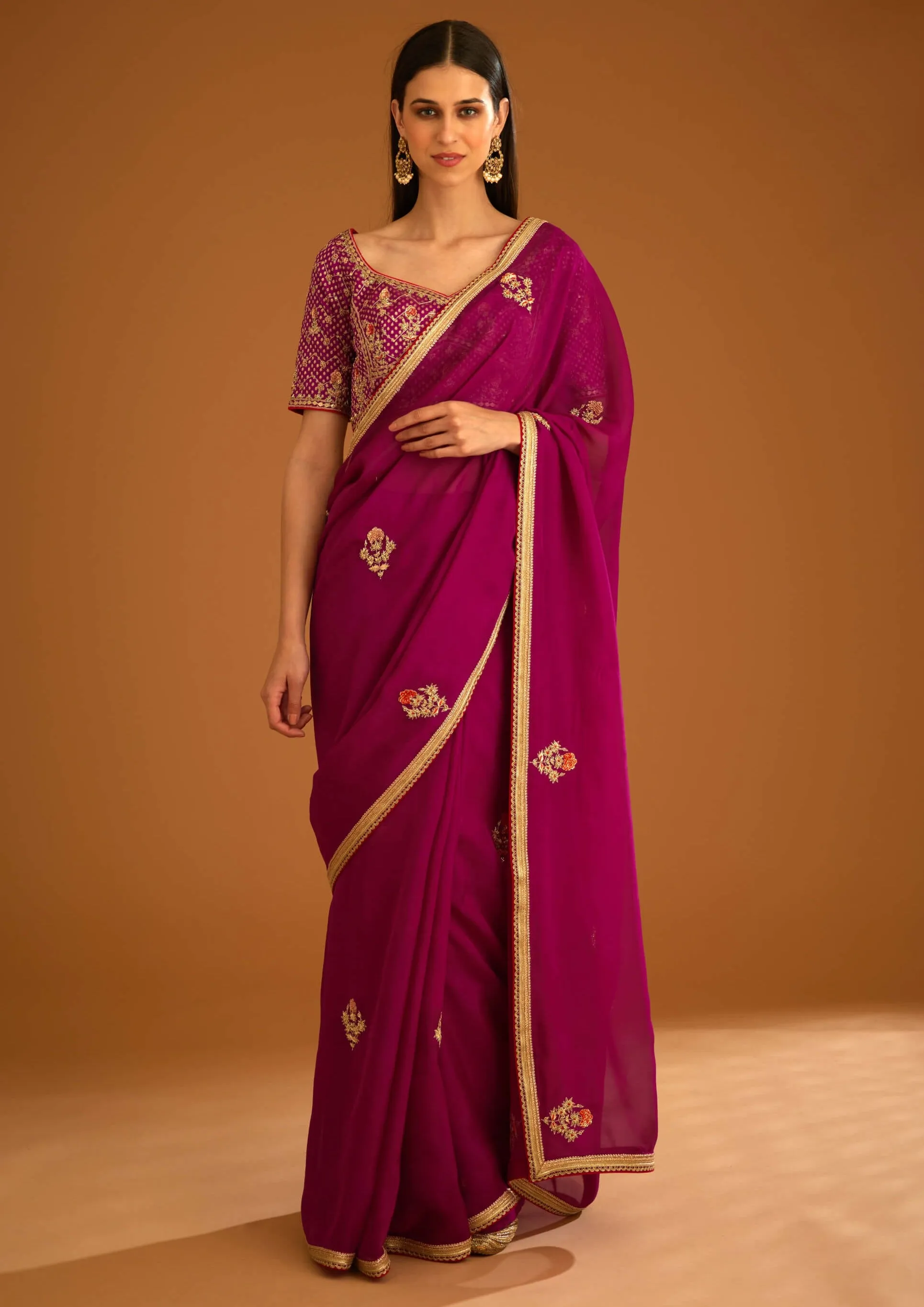 Raspberry pink organza sari and blouse