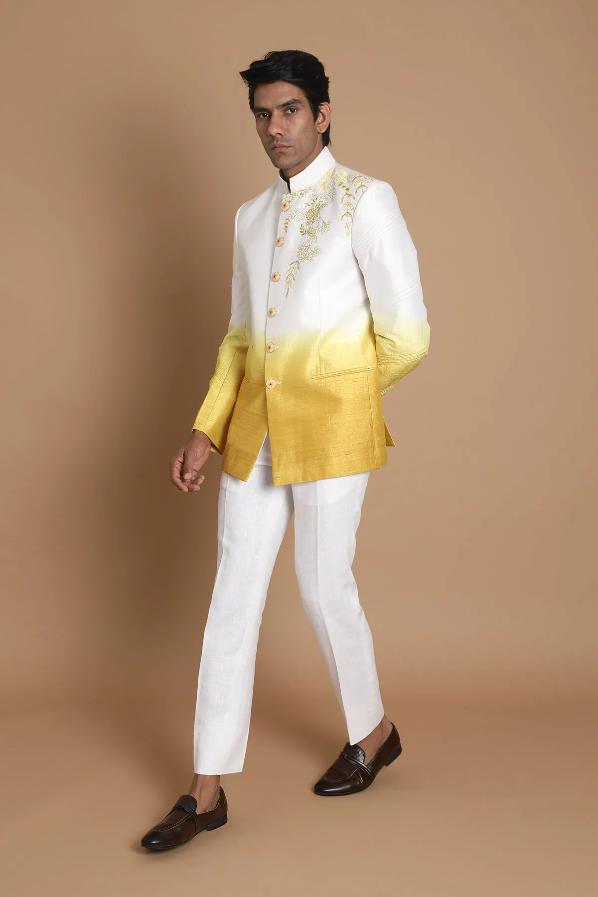 Raw Silk Ombre Embroidered Jacket