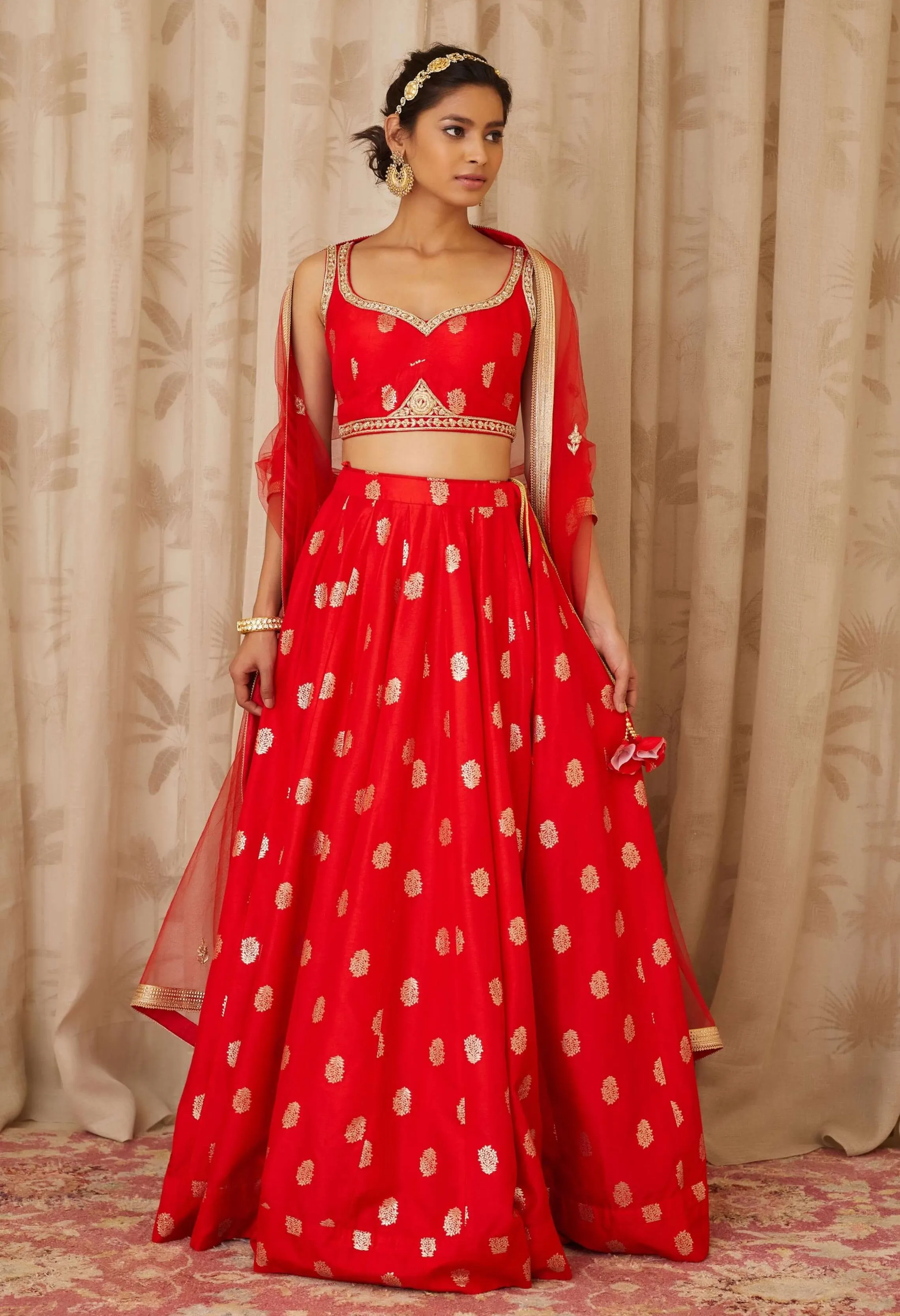 Red Embroidered Lehenga Set