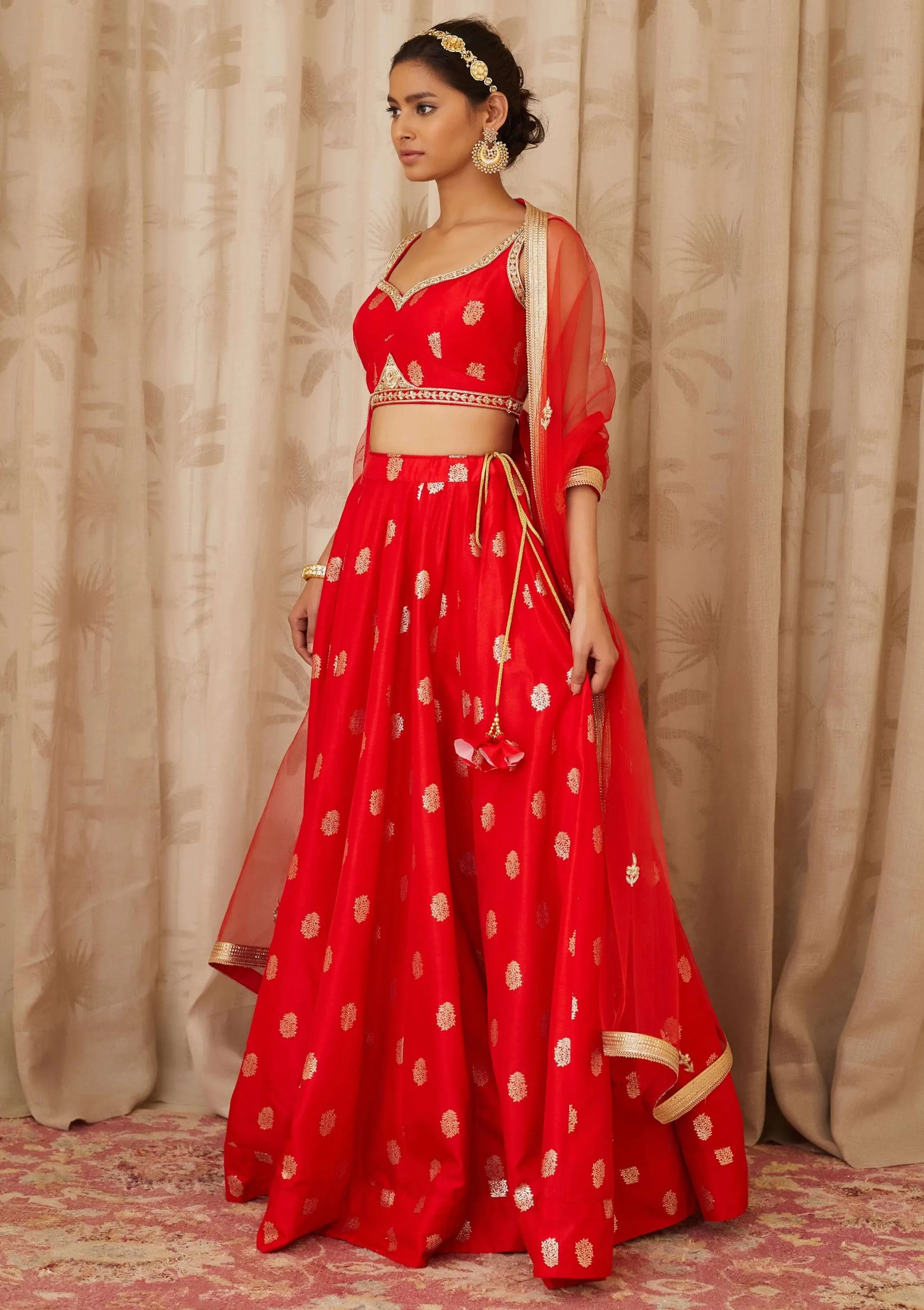 Red Embroidered Lehenga Set