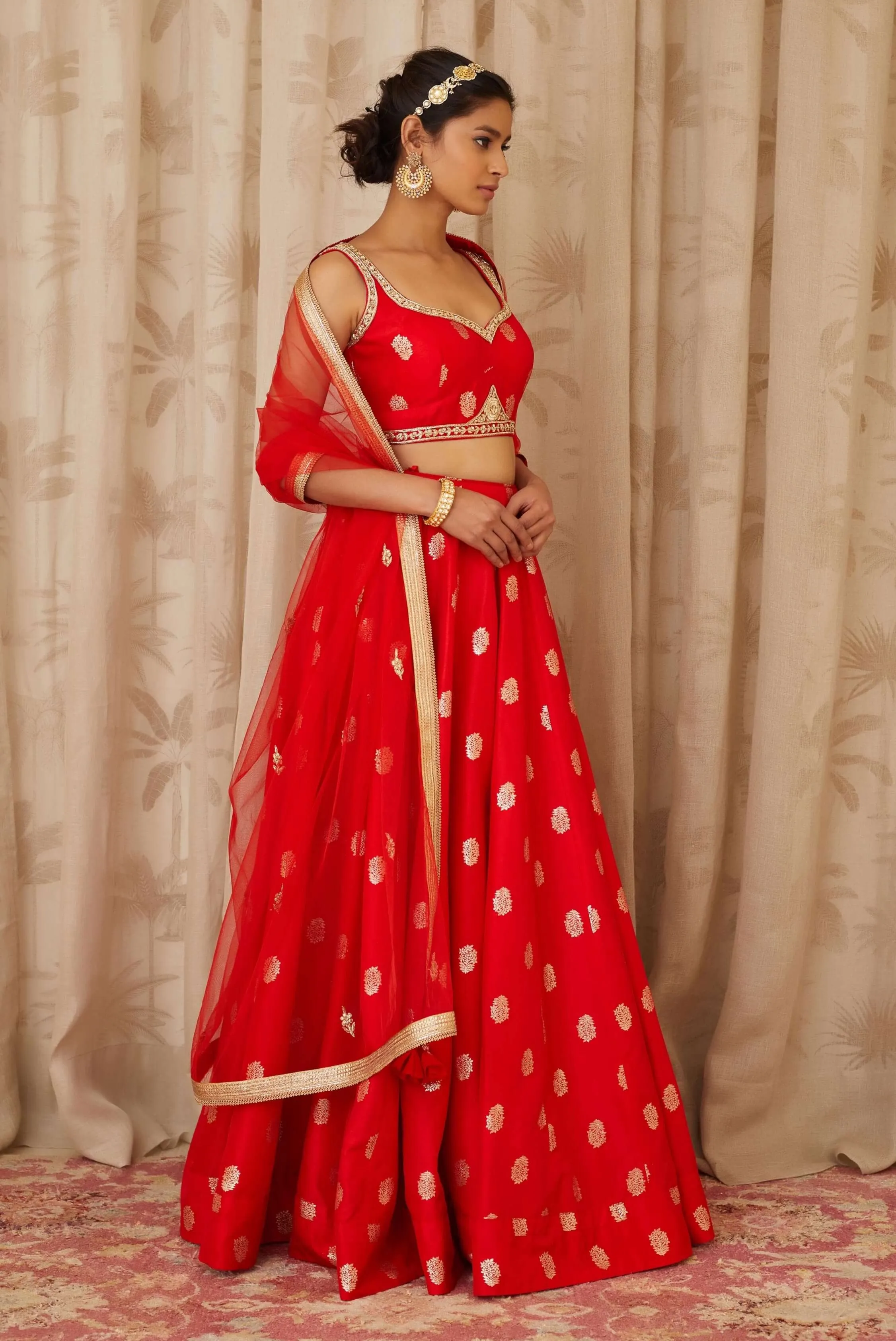 Red Embroidered Lehenga Set