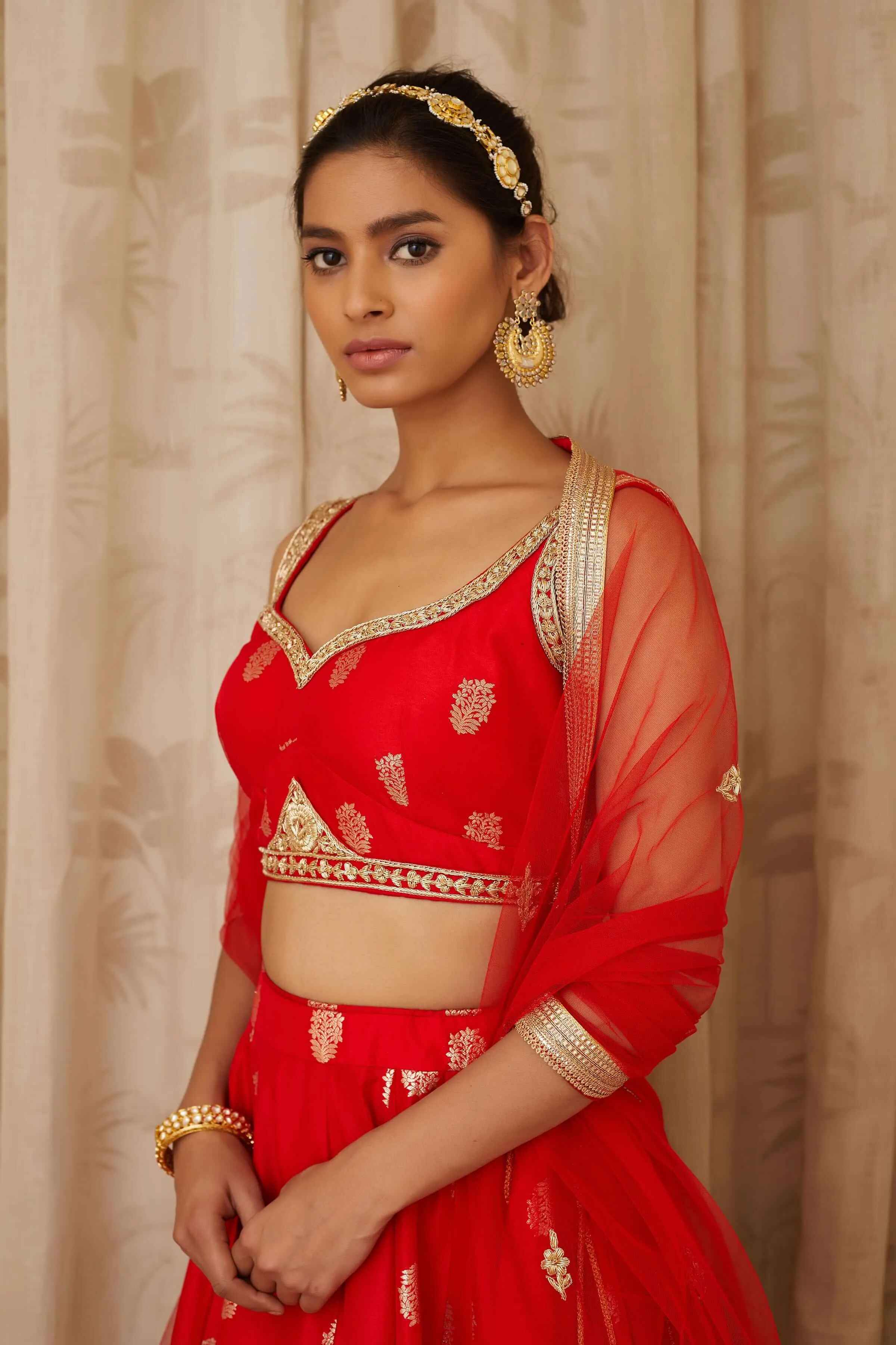 Red Embroidered Lehenga Set