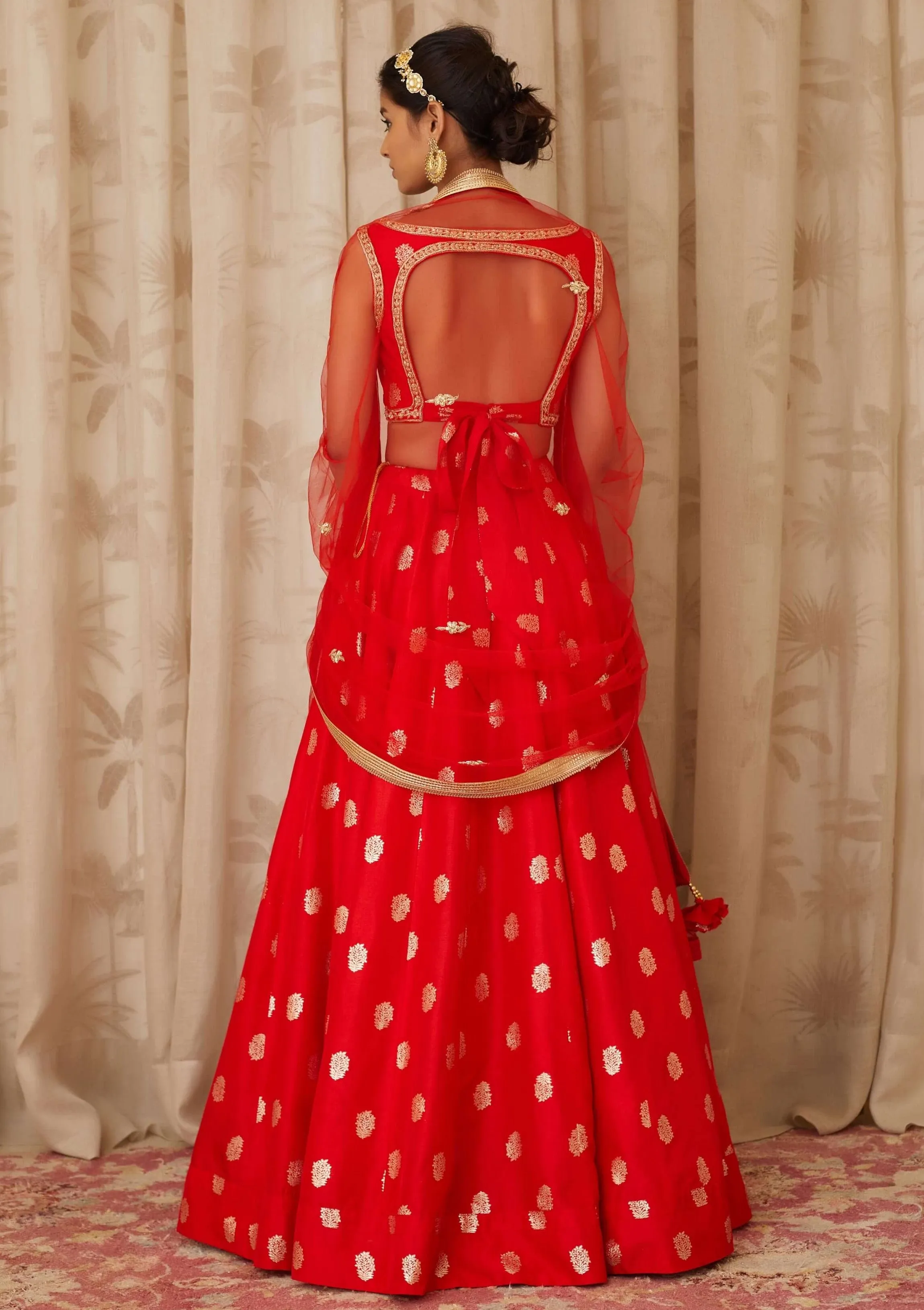 Red Embroidered Lehenga Set