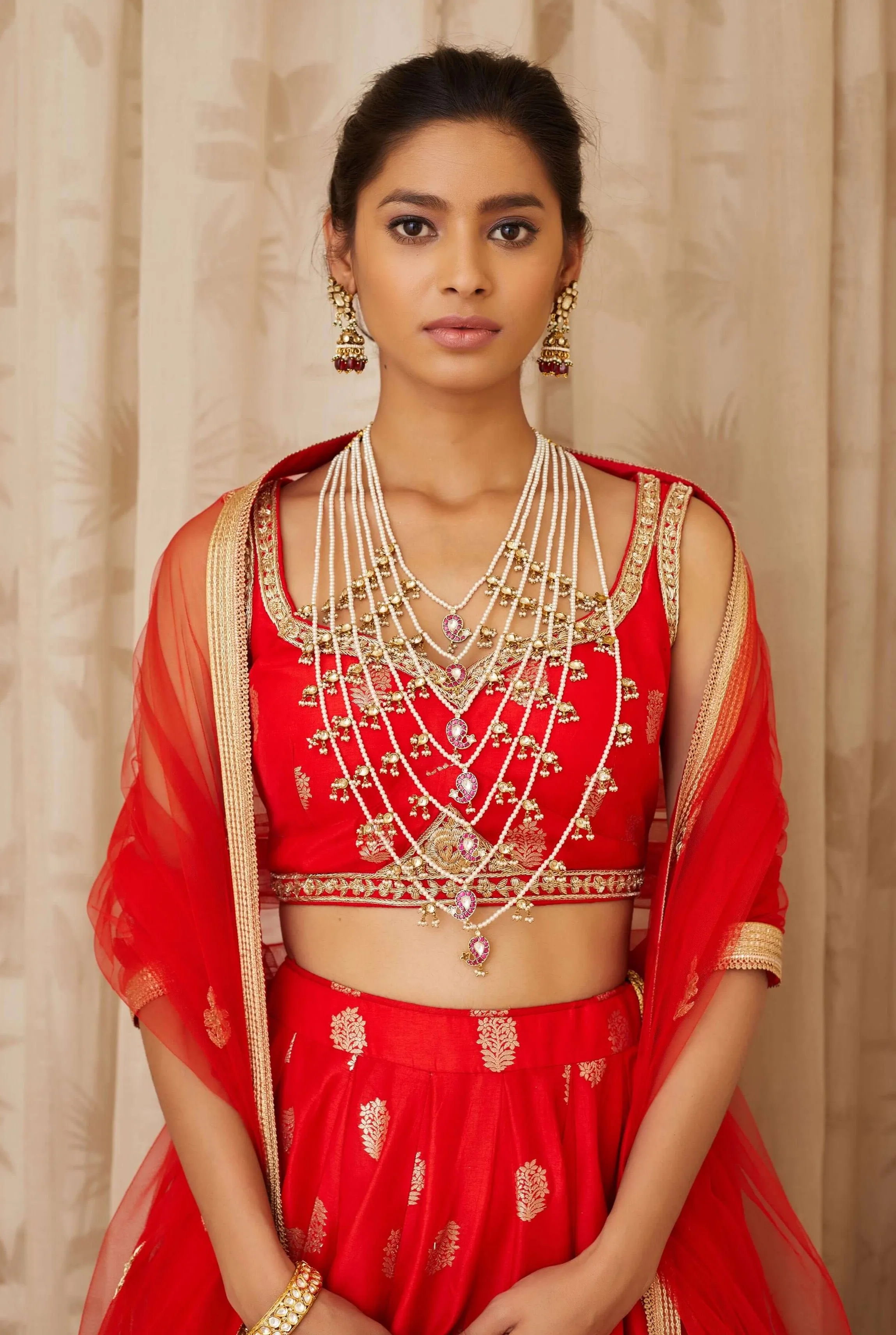Red Embroidered Lehenga Set