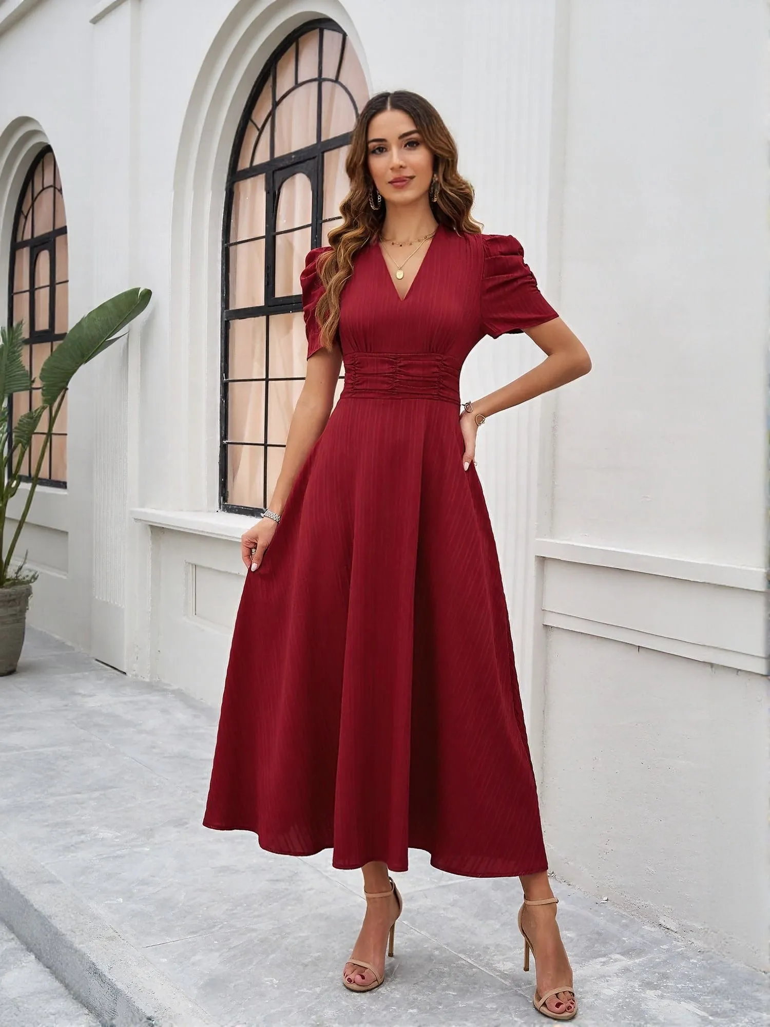 Red Fit And Flare Midi Dress