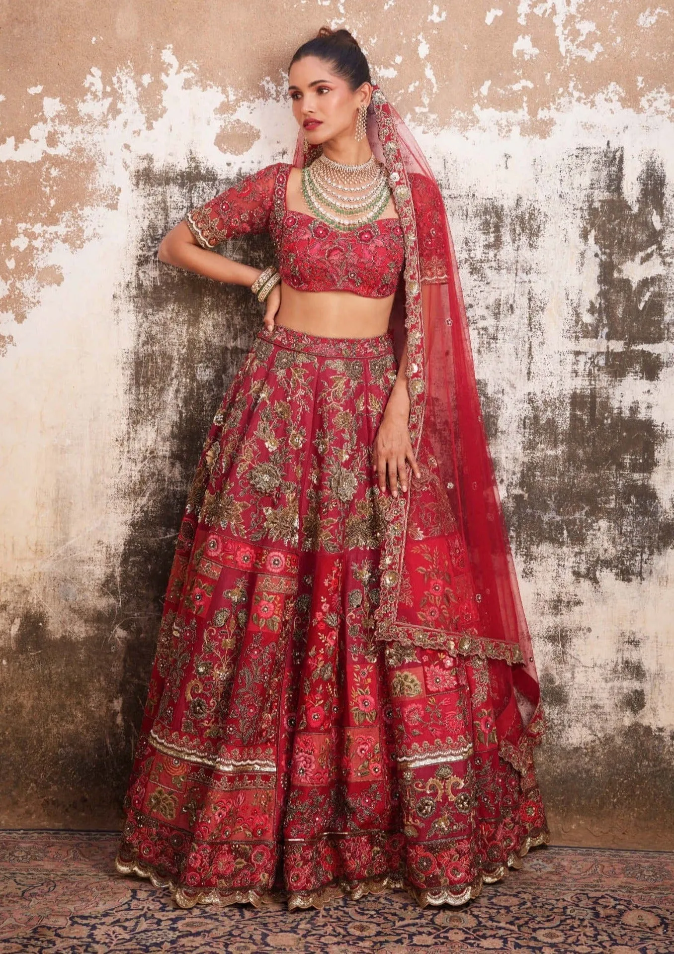 Red multi patchwork lehenga set