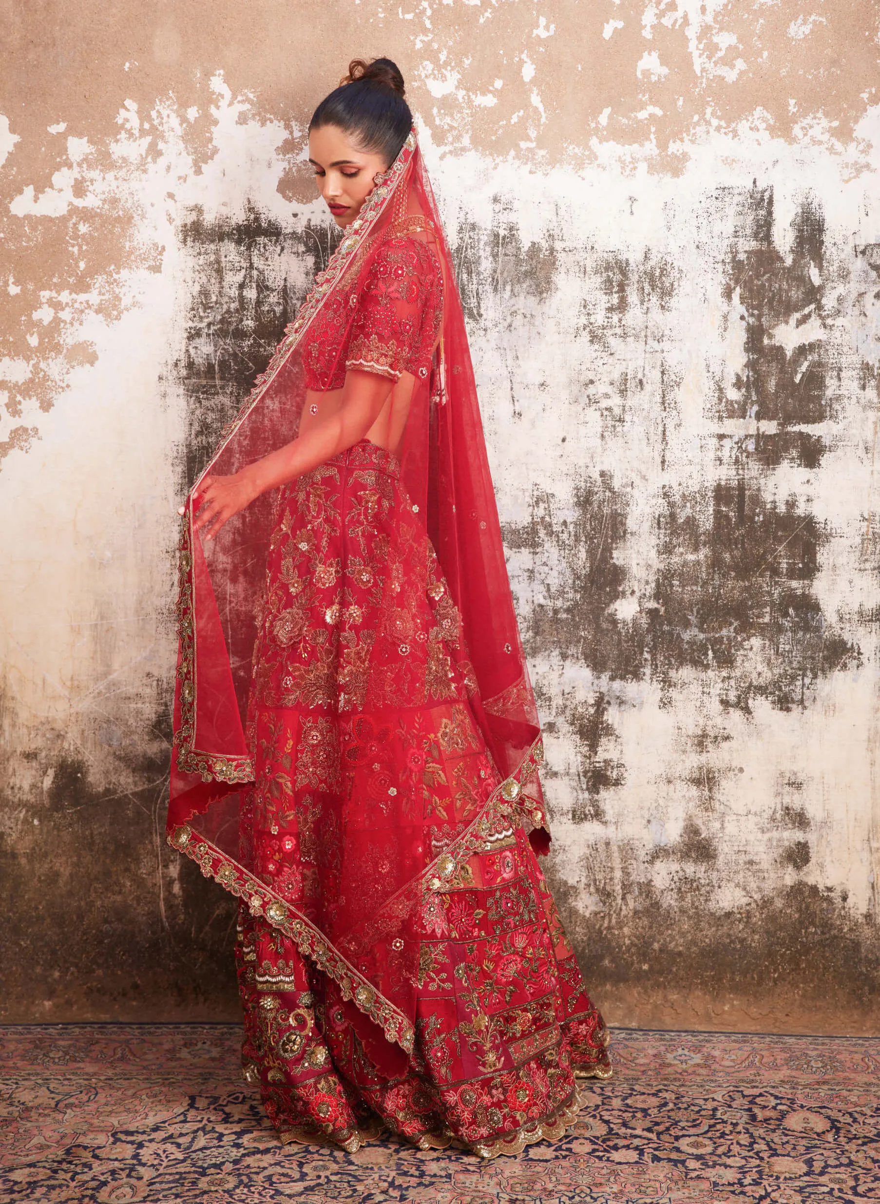 Red multi patchwork lehenga set