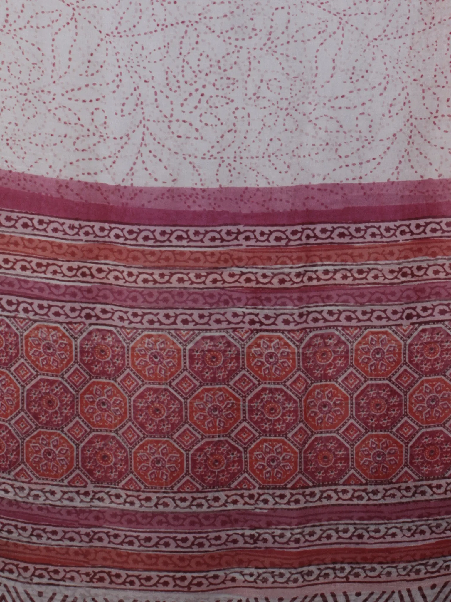 Red Pink Ivory Hand Block Printed Cotton Suit-Salwar Fabric With Chiffon Dupatta (Set of 3) - S16281276