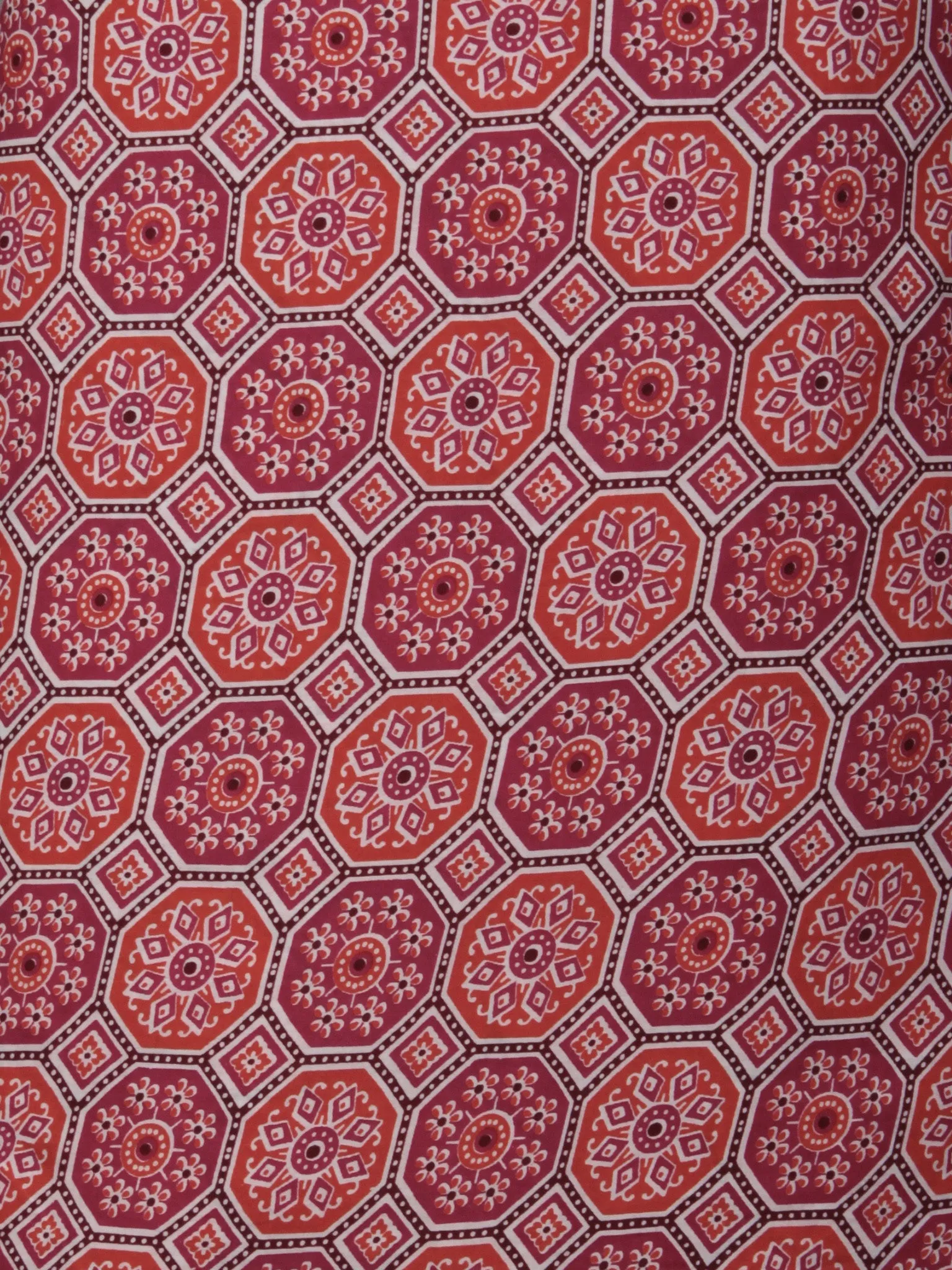 Red Pink Ivory Hand Block Printed Cotton Suit-Salwar Fabric With Chiffon Dupatta (Set of 3) - S16281276
