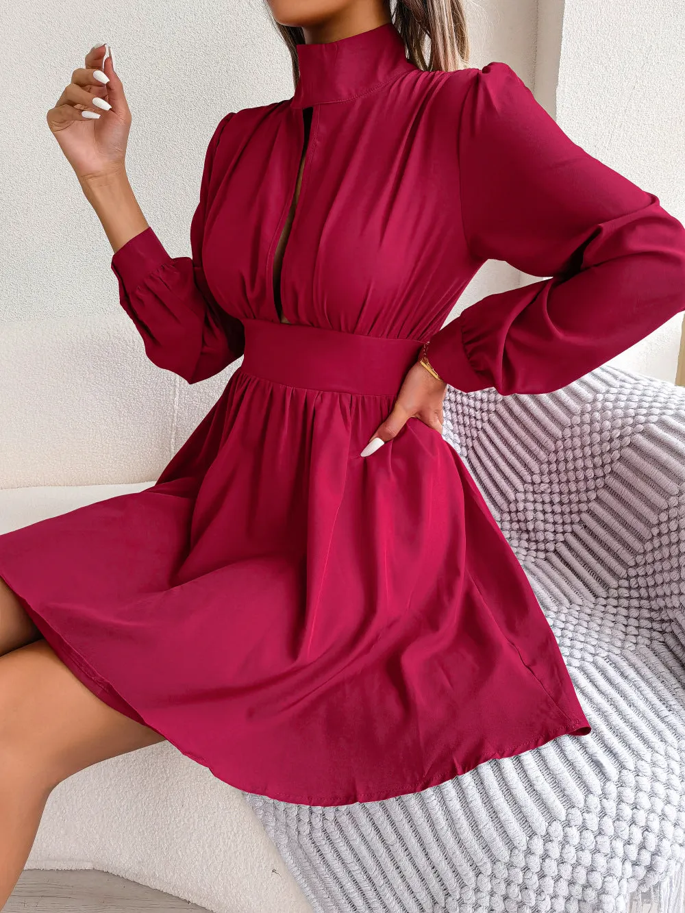 Red Solid Skater Dress