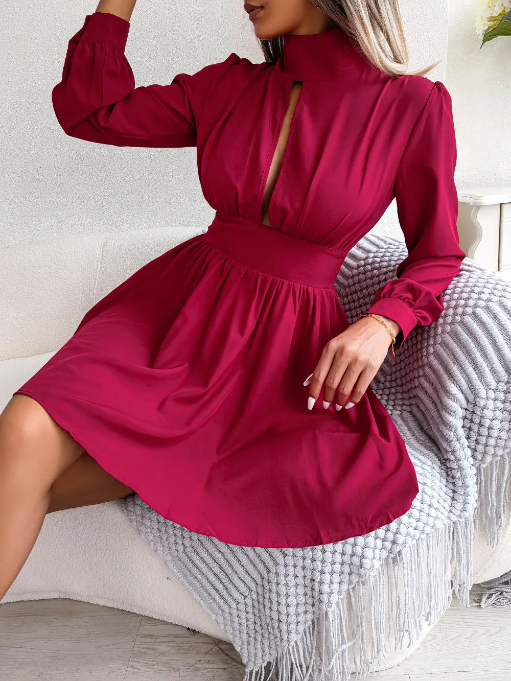 Red Solid Skater Dress