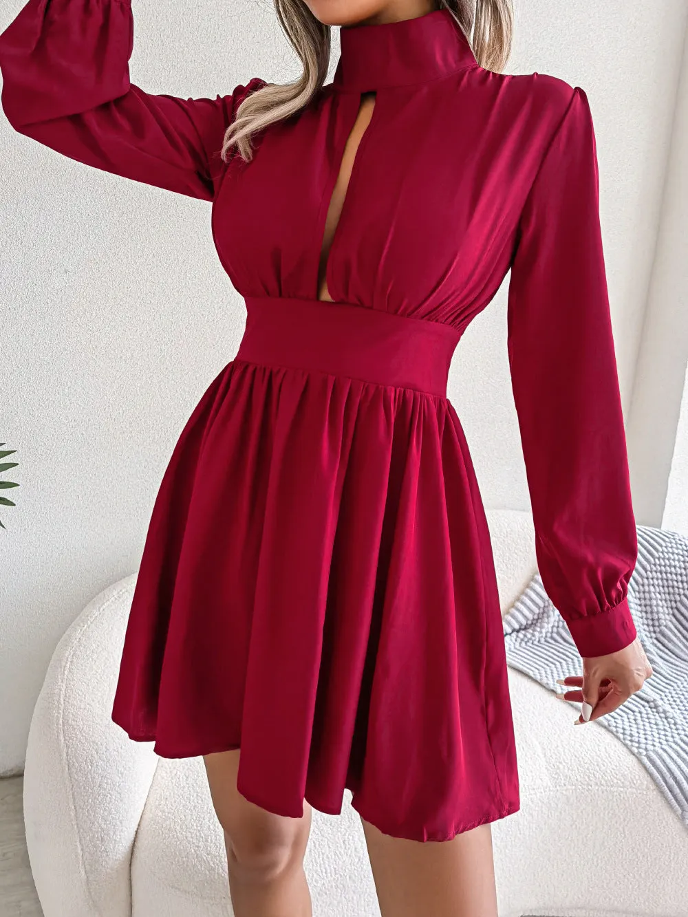 Red Solid Skater Dress