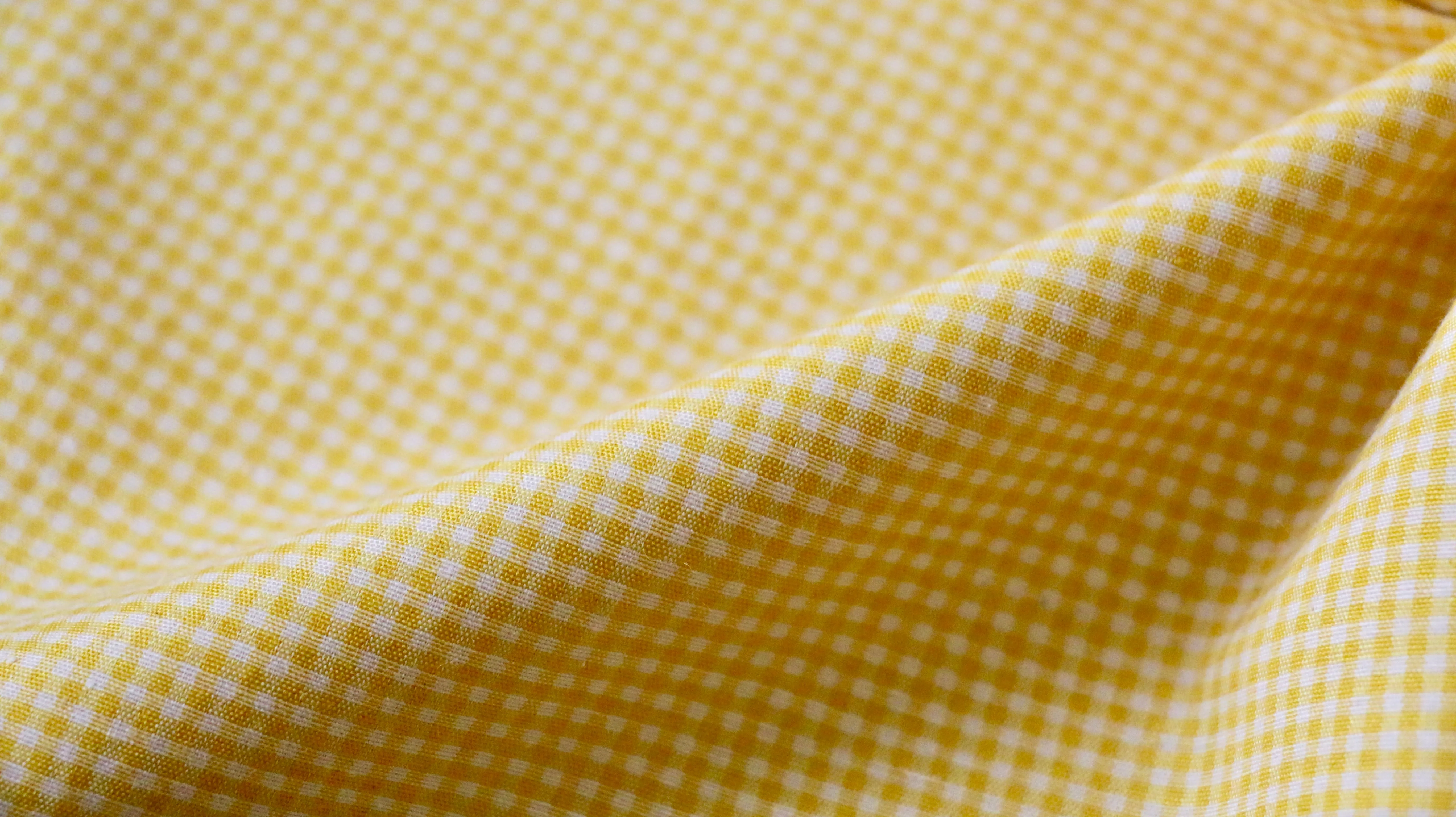 REMNANT 0.50m x 1.45m -POLYCOTTON POPLIN - Yellow and off-white 2mm gingham design