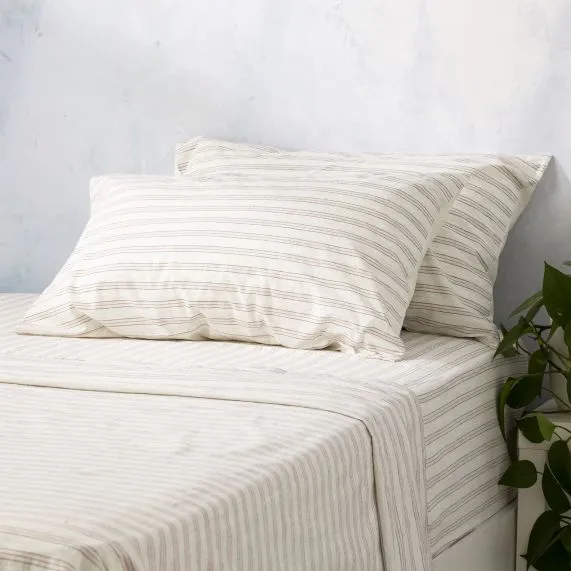 Renee Taylor Yarn Dyed Vintage Washed Cotton Sheet Set - Ticking Stripe