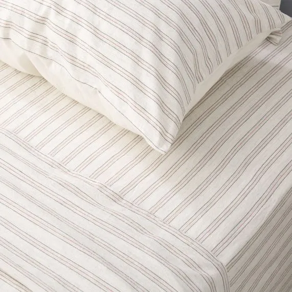 Renee Taylor Yarn Dyed Vintage Washed Cotton Sheet Set - Ticking Stripe