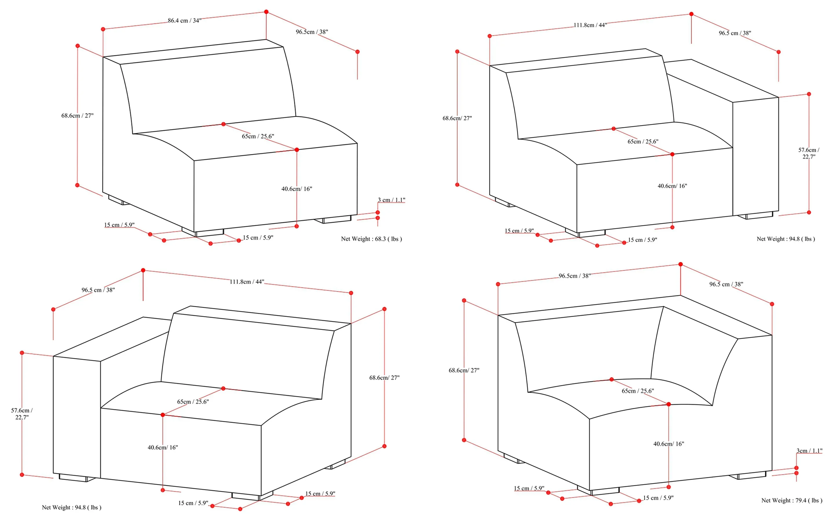 Rex Corner Sectional in Performance Fabric