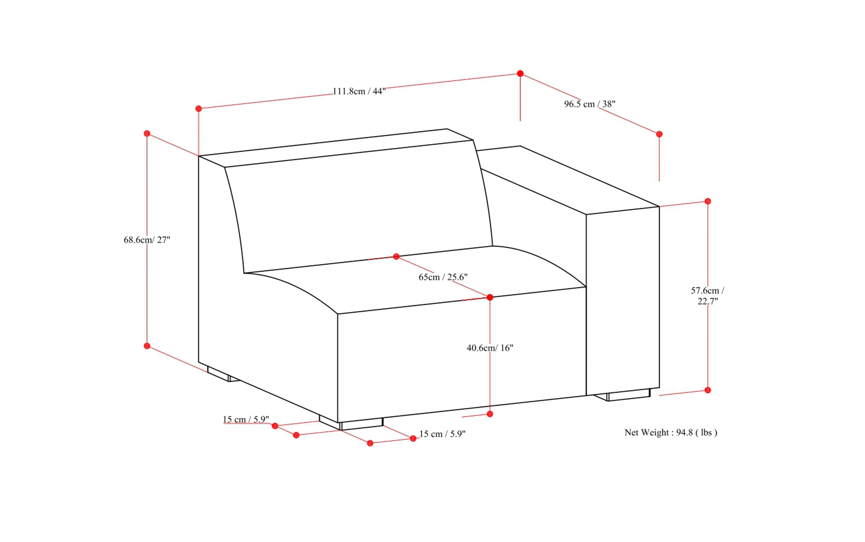 Rex Right Arm Module in Genuine Leather
