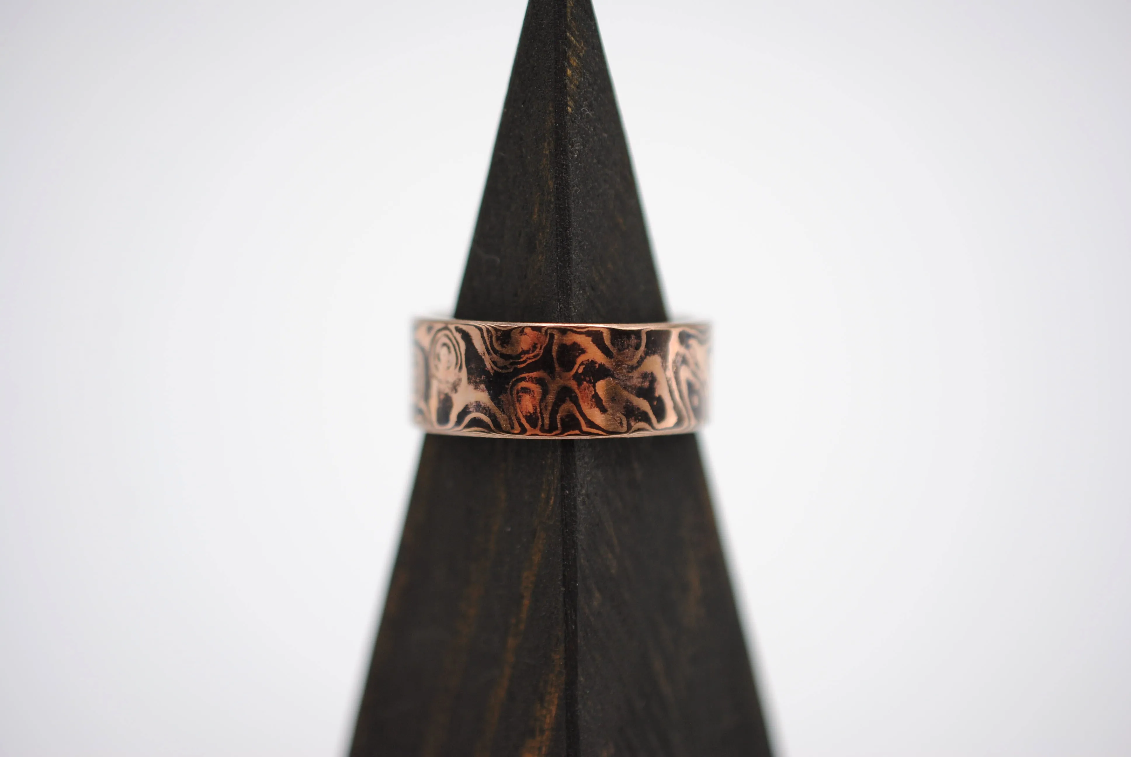 Rose Gold and Shakudo Medium Band Mokume Gane Ring