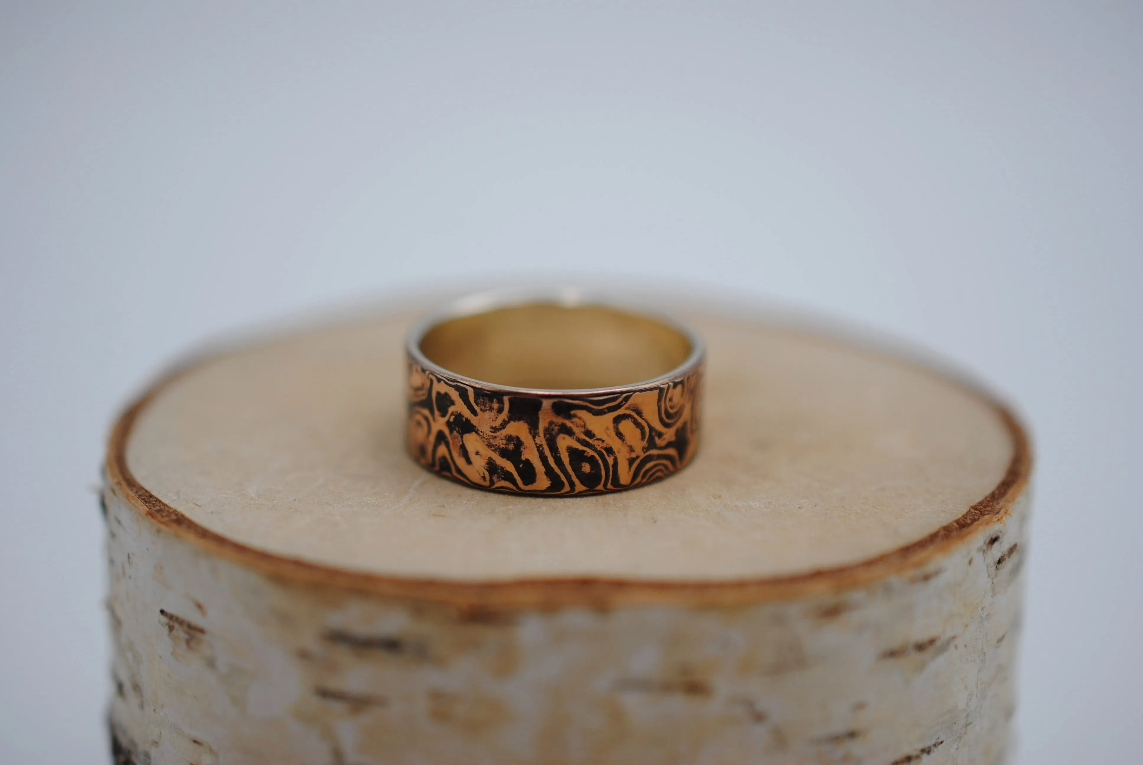 Rose Gold and Shakudo Medium Band Mokume Gane Ring