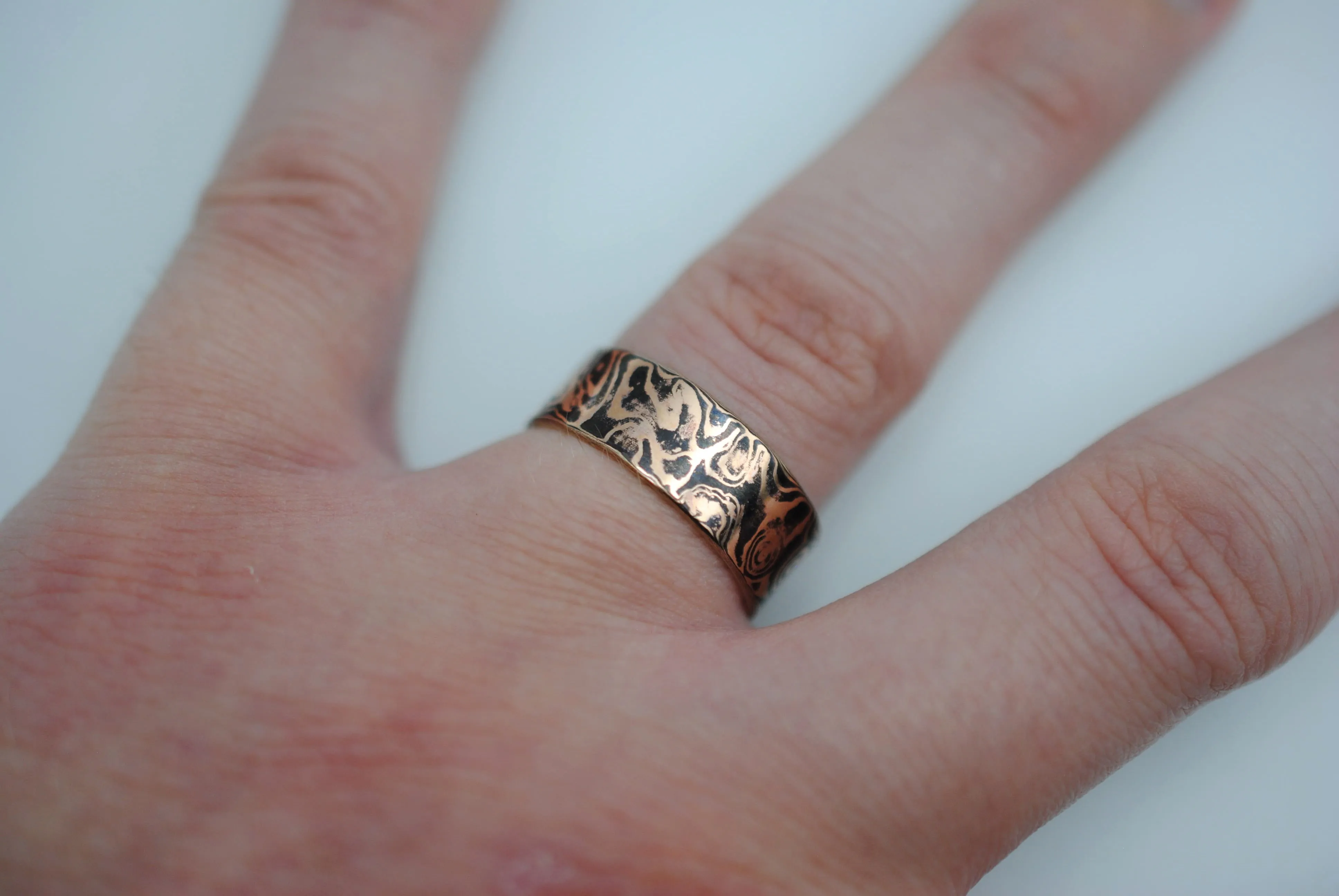 Rose Gold and Shakudo Medium Band Mokume Gane Ring