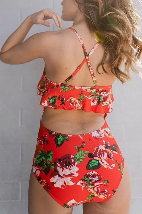 Ruffles Floral One-piece Swimwear