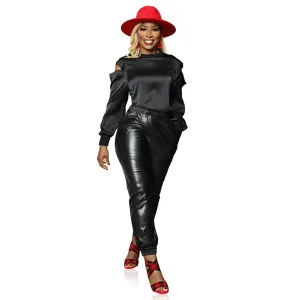 Satin Stretch Open Shoulder Sweatshirt