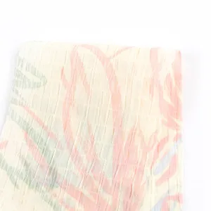 Scribble Leaf Poly Seersucker - Pastel