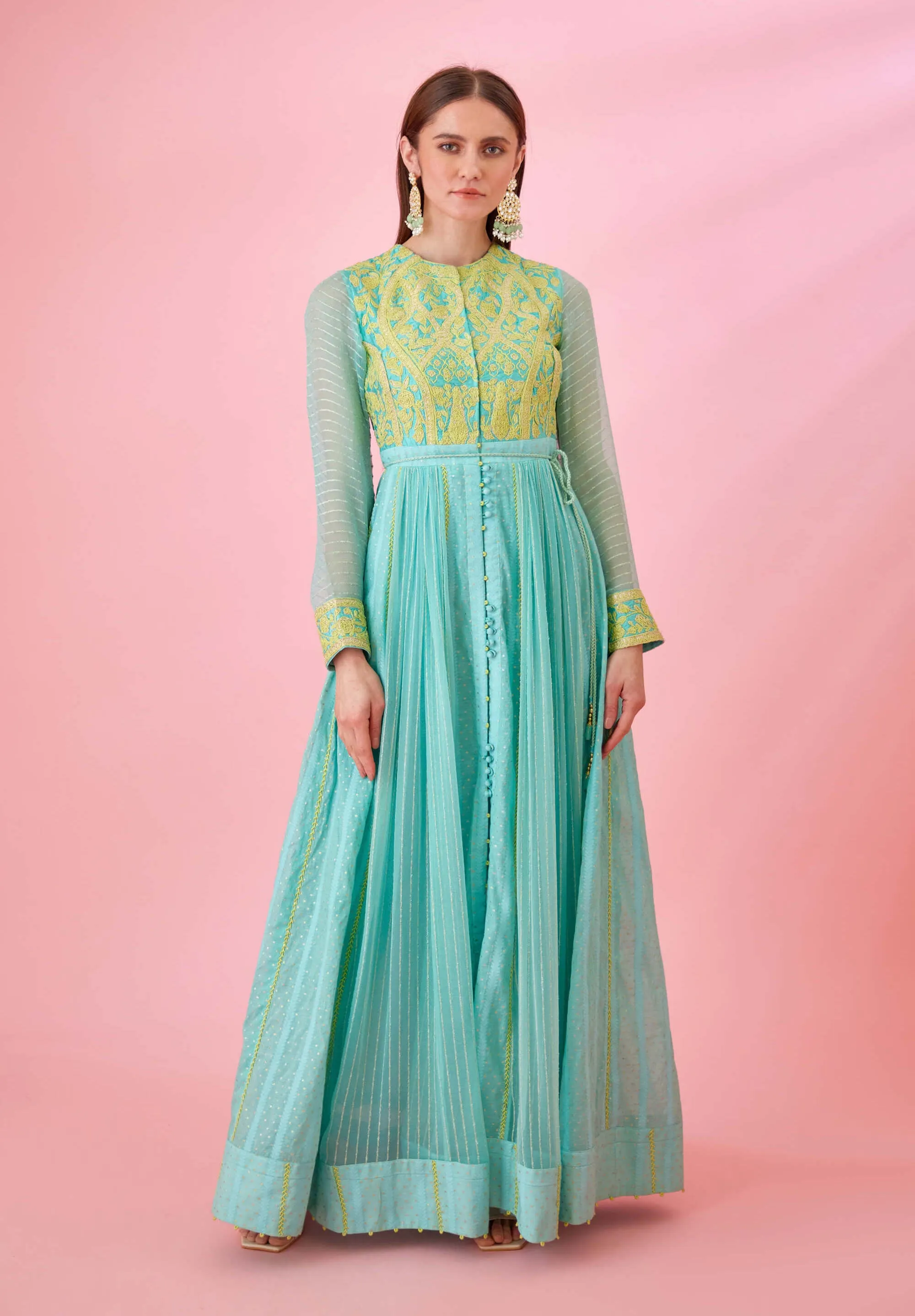 Sea blue anarkali set