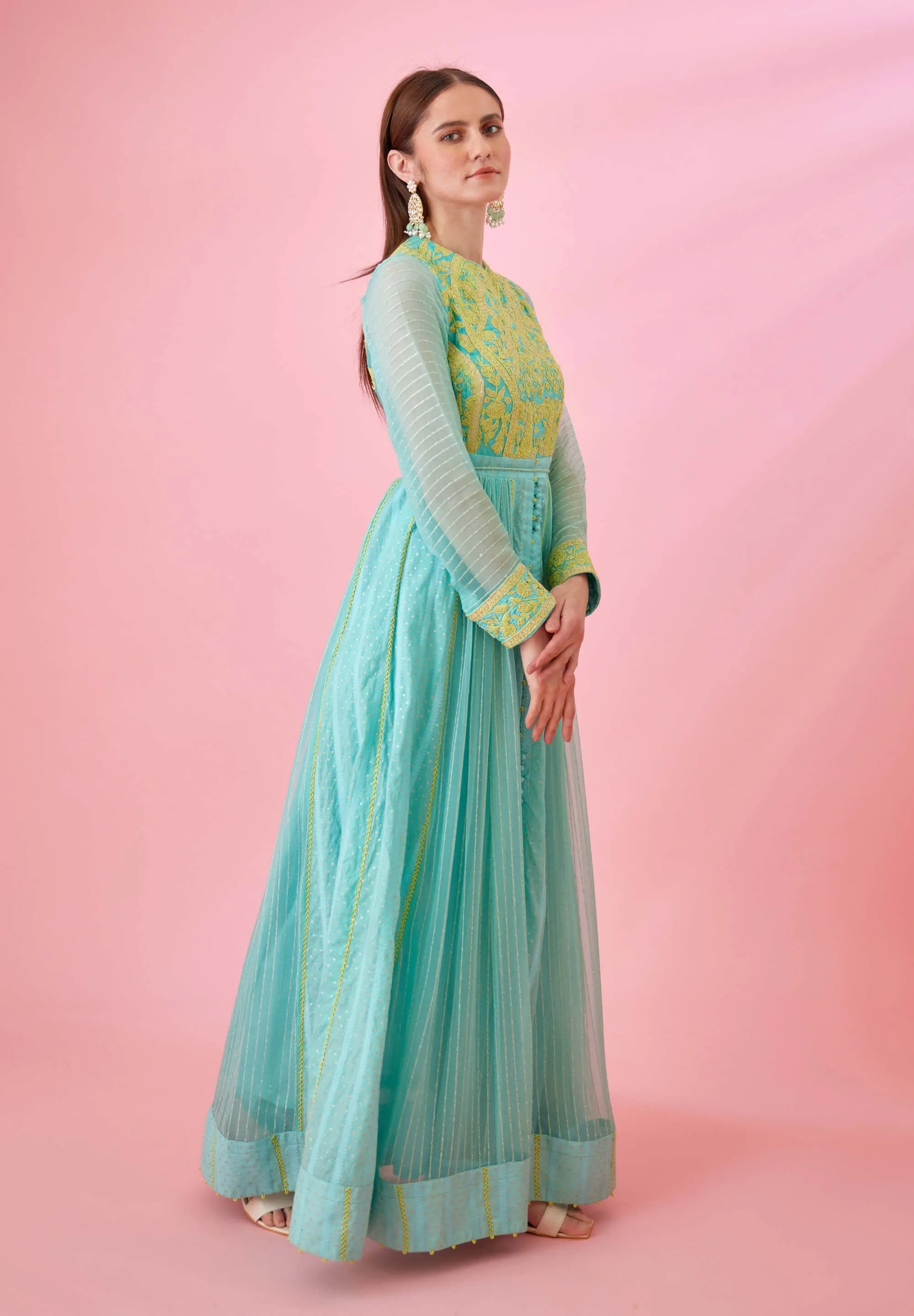 Sea blue anarkali set