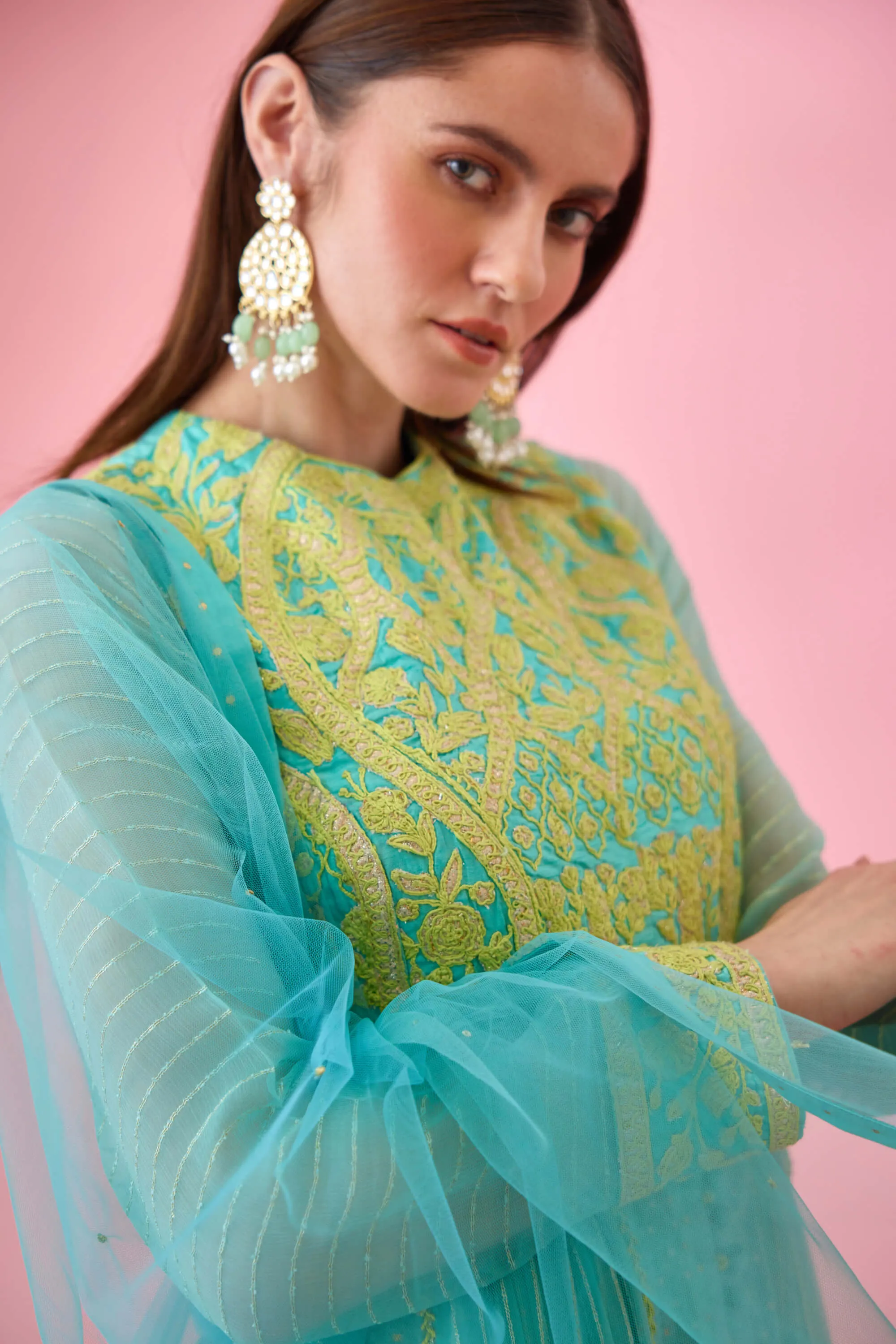Sea blue anarkali set